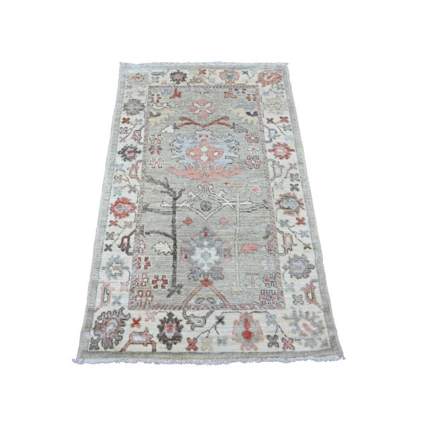 3'x4'9" Stone Gray, Hand Knotted, Afghan Angora Oushak with Floral Pattern, Vegetable Dyes, 100% Wool, Oriental Rug HR20299