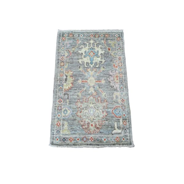 2'1"x3'5" Spanish Gray, Hand Knotted, Afghan Angora Oushak with Leaf Design, Veggie Dyes, Pure Wool, Mat, Oriental Rug HR20323
