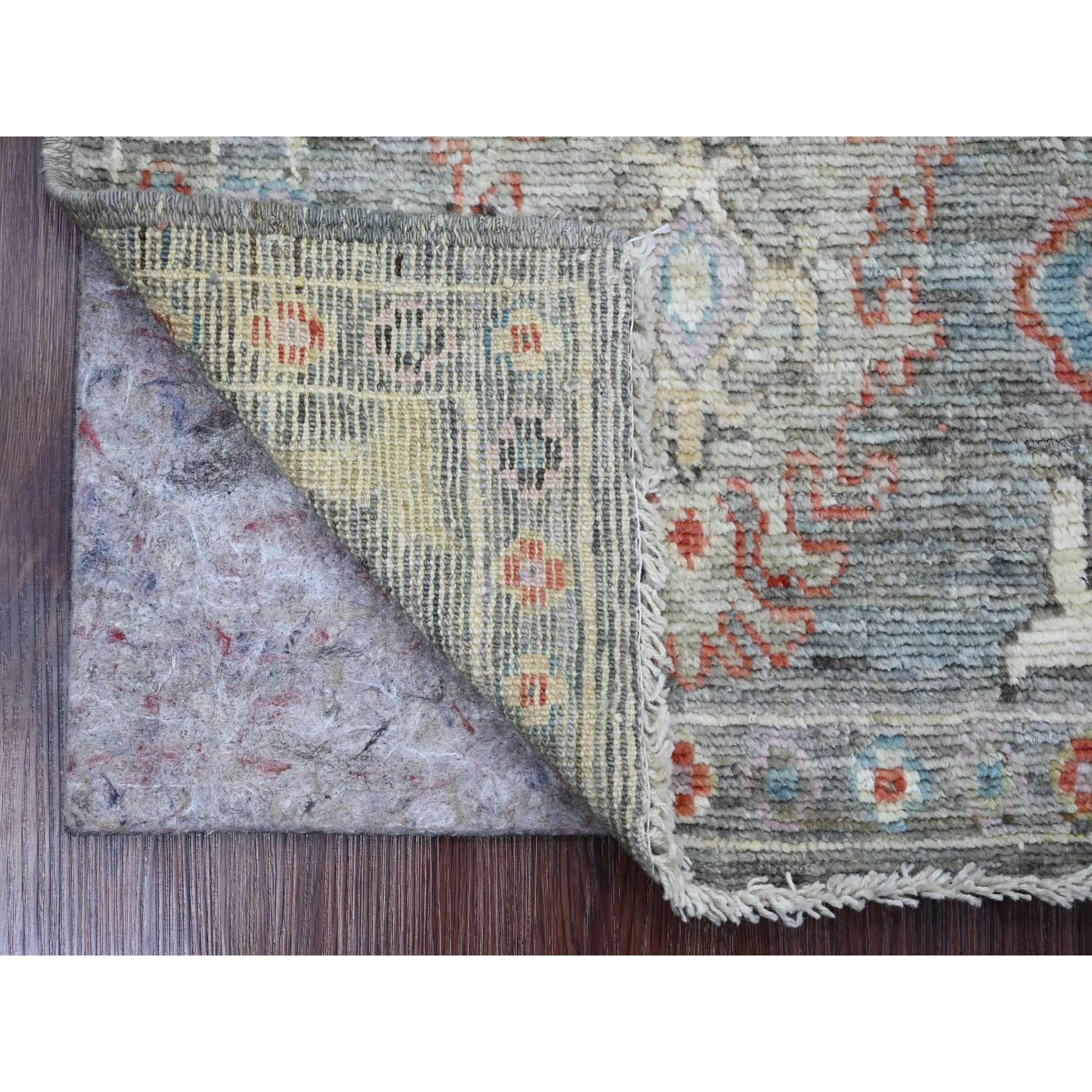2'1"x3'5" Spanish Gray, Hand Knotted, Afghan Angora Oushak with Leaf Design, Veggie Dyes, Pure Wool, Mat, Oriental Rug HR20323 - Image 2