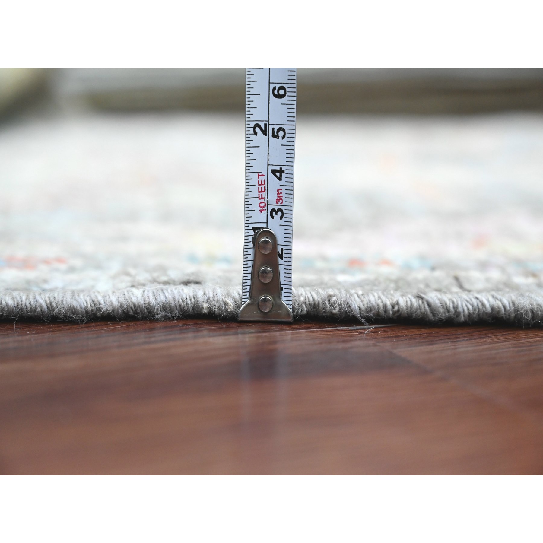 2'1"x3'5" Spanish Gray, Hand Knotted, Afghan Angora Oushak with Leaf Design, Veggie Dyes, Pure Wool, Mat, Oriental Rug HR20323 - Image 5