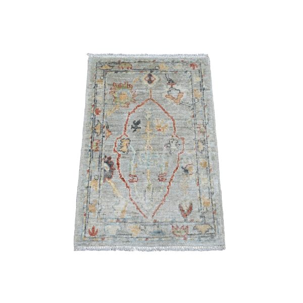 2'1"x3' Misty Gray, All Over Design, Afghan Angora Oushak, Hand Knotted, Vegetable Dyes, 100% Wool, Mat, Oriental Rug HR20330