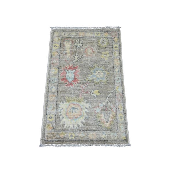 2'x3'2" Walnut Brown, Afghan Angora Oushak with Soft Color Leaf Design, Pure Wool, Hand Knotted, Vegetable Dyes, Mat, Oriental Rug HR20331