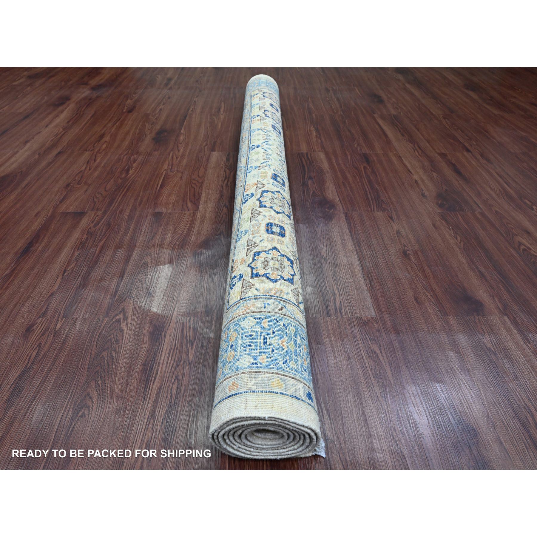5'10"x8'8" Pearl White, 14th Century Mamluk Dynasty Pattern with Star Medallion Design, Hand Knotted, Vibrant and Soft Wool, Natural Dyes, Oriental Rug HR20335 - Image 4
