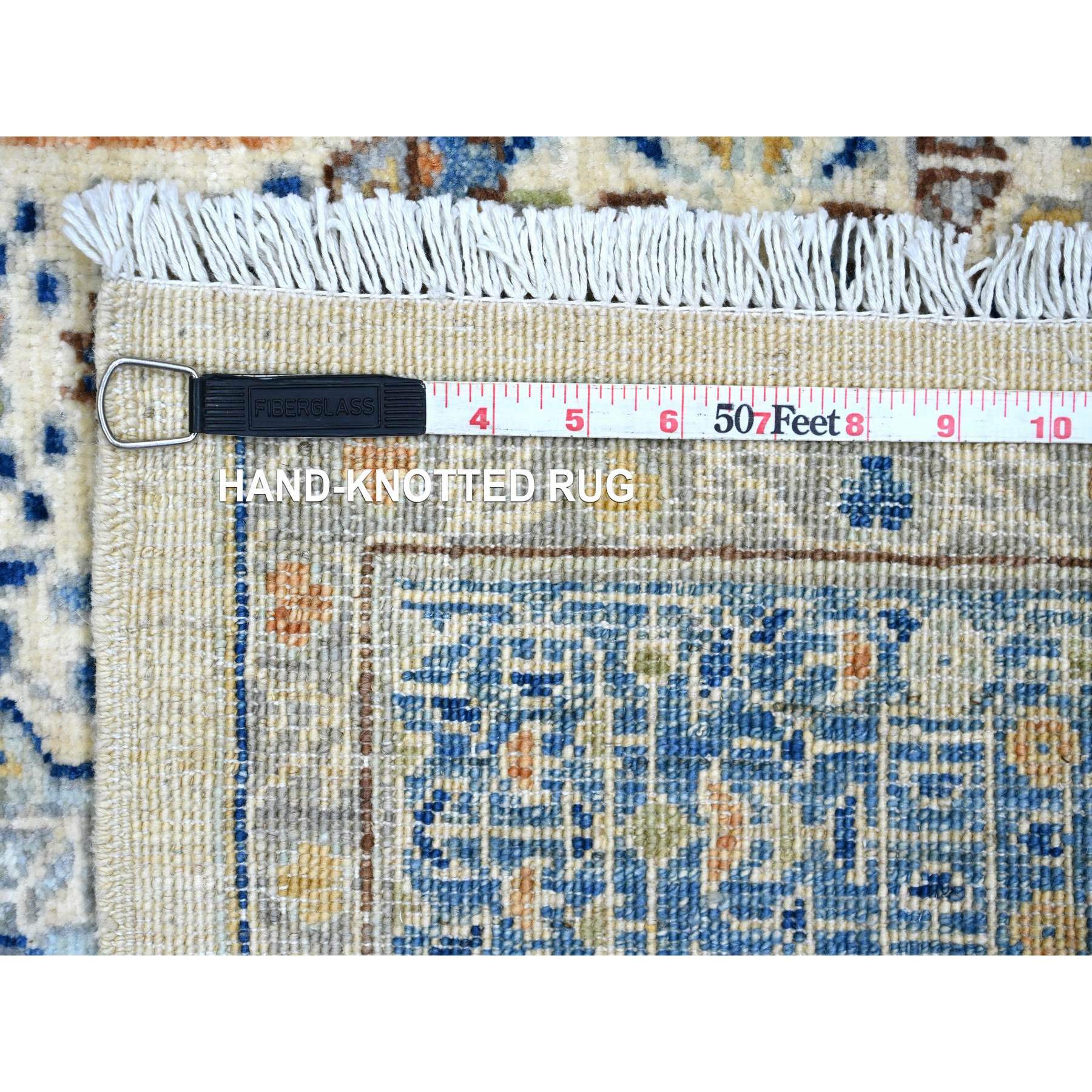5'10"x8'8" Pearl White, 14th Century Mamluk Dynasty Pattern with Star Medallion Design, Hand Knotted, Vibrant and Soft Wool, Natural Dyes, Oriental Rug HR20335 - Image 6