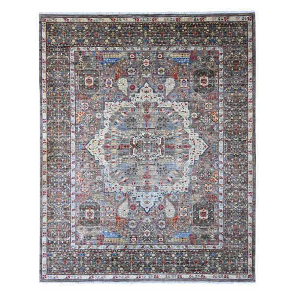8'x9'8" Nevada Gray, Hand Knotted, 14th Century Mamluk Dynasty Pattern with Large Medallion Design, Soft Wool, Natural Dyes, Oriental Rug HR20338