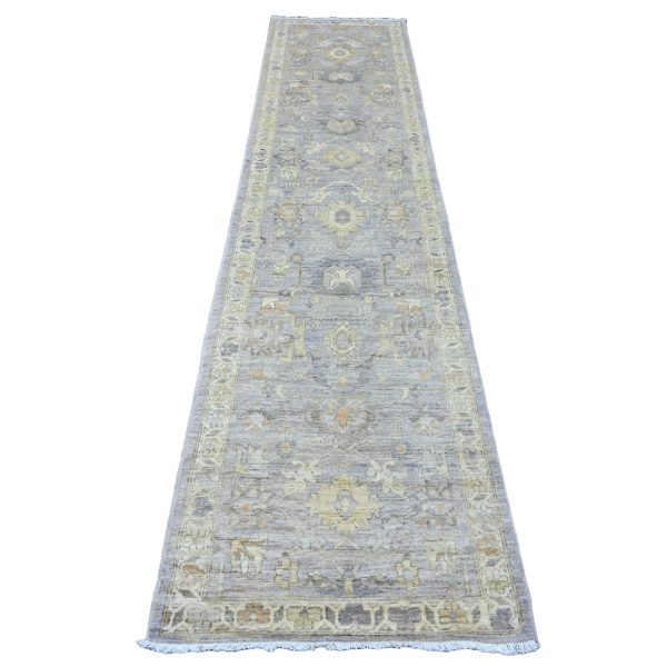 2'7"x11'8" Cloud Gray, Peshawar with Ziegler Mahal Design, Vegetable Dyes, High Mountain Wool, Hand Knotted, Runner, Oriental Rug HR20351