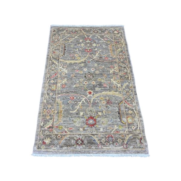 3'1"x4'9" Nickel Gray, Aryana Collection, Afghan Peshawar with Heriz All Over Design, Hand Knotted, 100% Wool, Vegetable Dyes, Densely Woven, Oriental Rug HR20353