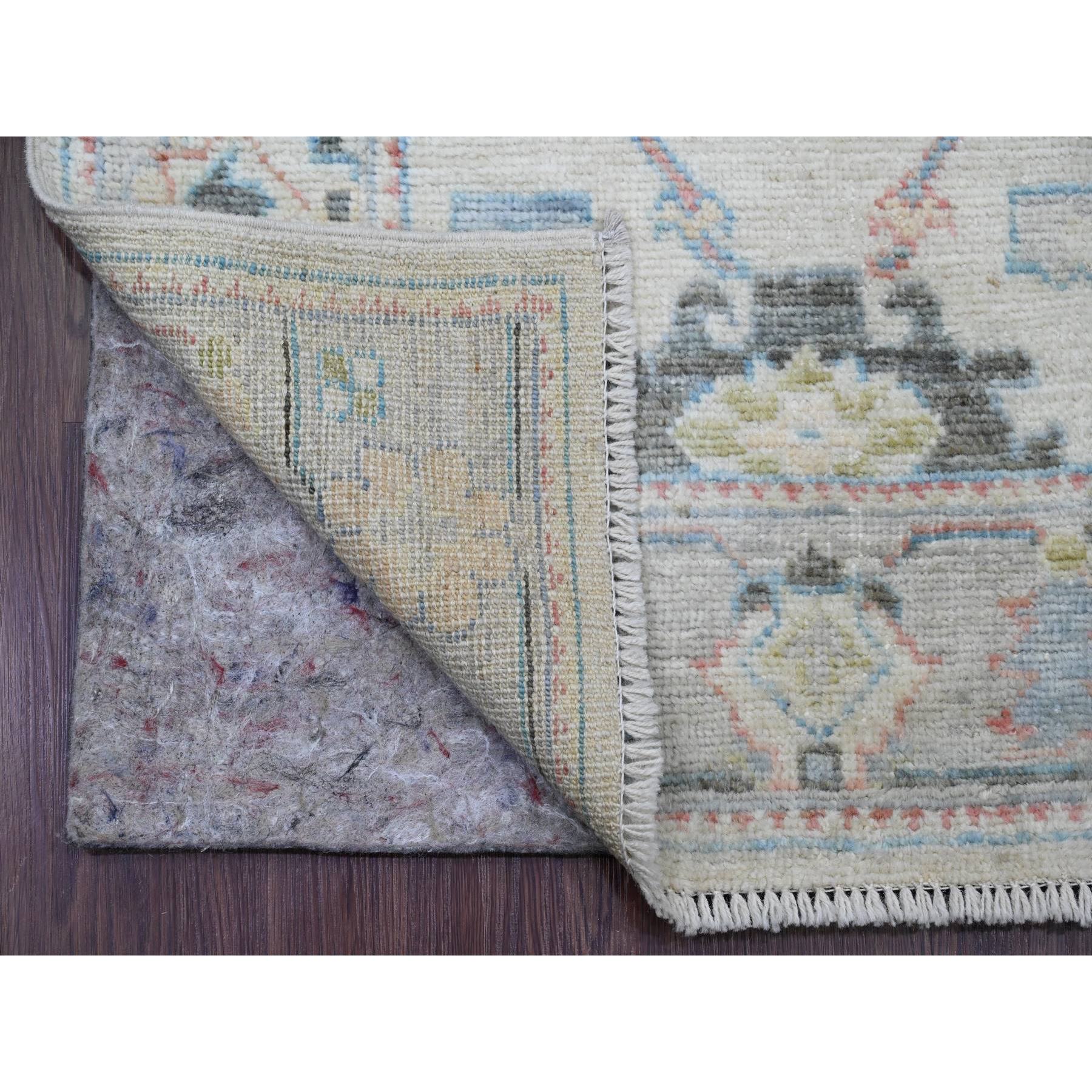 2'9"x16' Pearl White, Afghan Angora Oushak with All Over Leaf Design, Hand Knotted, Vegetable Dyes, 100% Wool, XL Runner, Oriental Rug HR20356 - Image 2