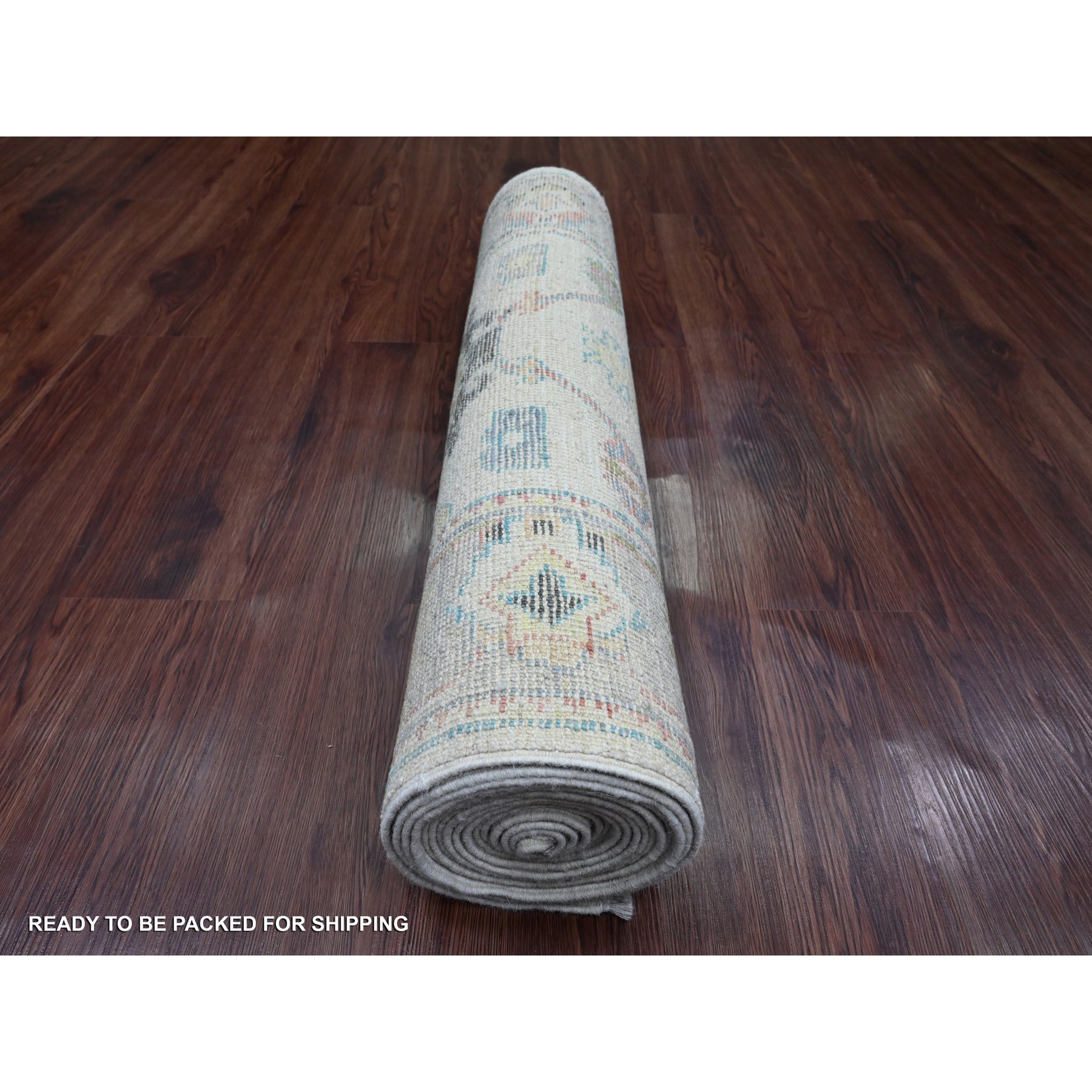 2'9"x16' Pearl White, Afghan Angora Oushak with All Over Leaf Design, Hand Knotted, Vegetable Dyes, 100% Wool, XL Runner, Oriental Rug HR20356 - Image 4