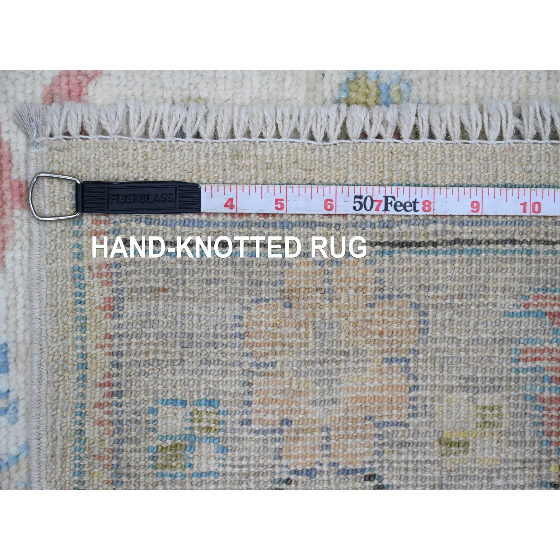 2'9"x16' Pearl White, Afghan Angora Oushak with All Over Leaf Design, Hand Knotted, Vegetable Dyes, 100% Wool, XL Runner, Oriental Rug HR20356 - Image 6