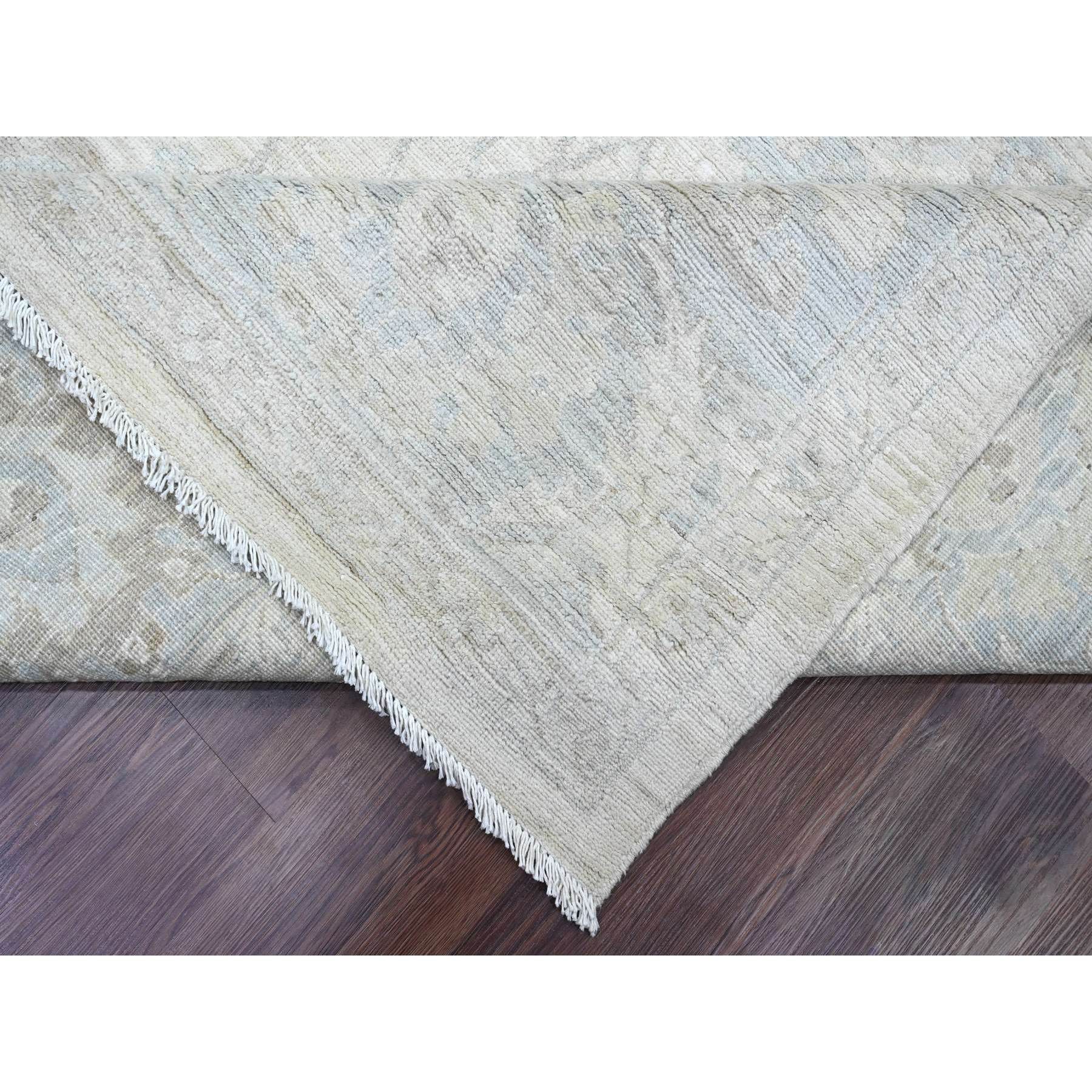 9'10"x13'6" Pearl White, Washed Out Peshawar with All Over Leaf Design, 100% Wool, Hand Knotted, Veggie Dyes, Oriental Rug HR20363 - Image 6