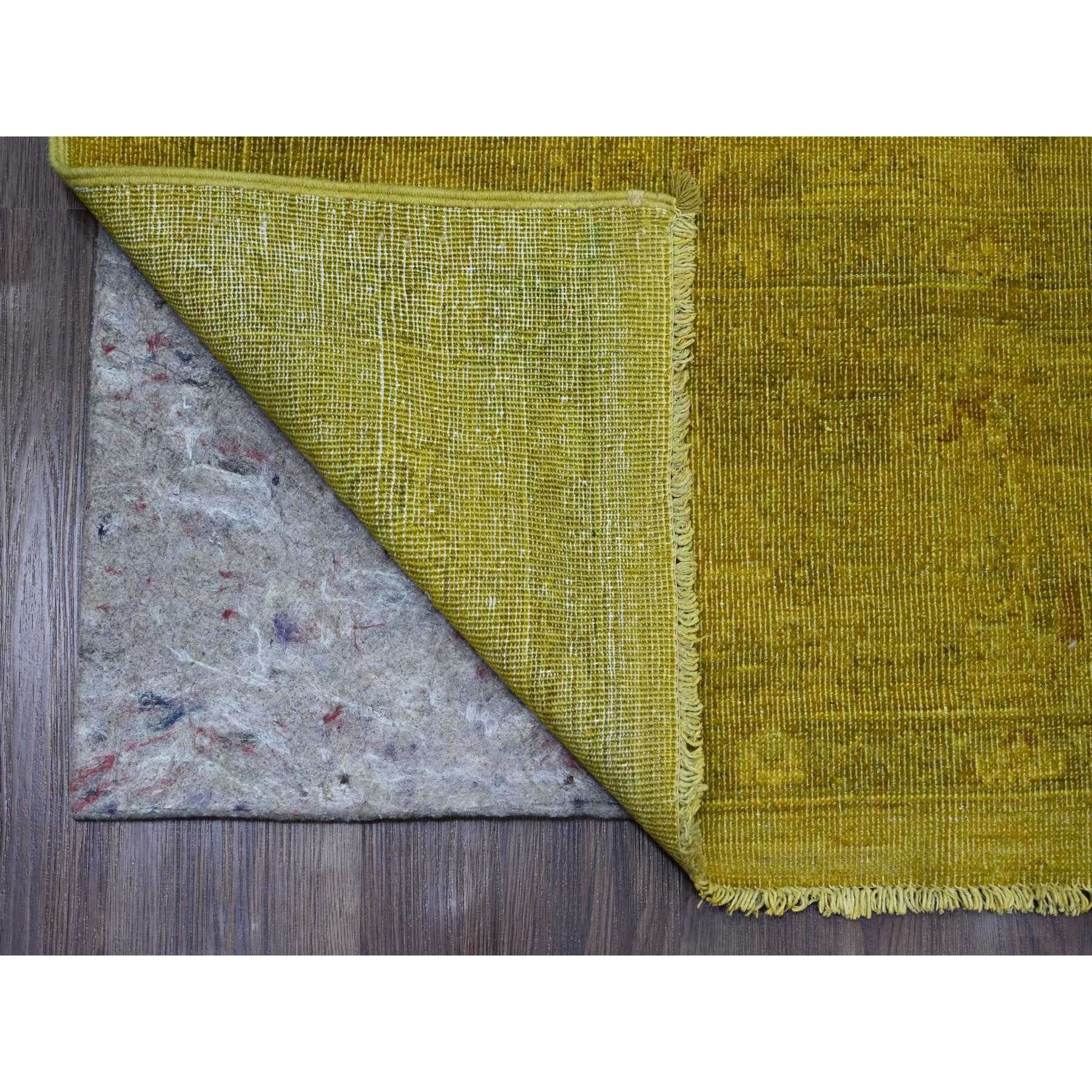 7'7"x9'7" Golden Yellow, Overdyed, Zero Pile, Peshawar with Tribal Design, Hand Knotted, 100% Wool, Distressed, Oriental Rug HR20369 - Image 4