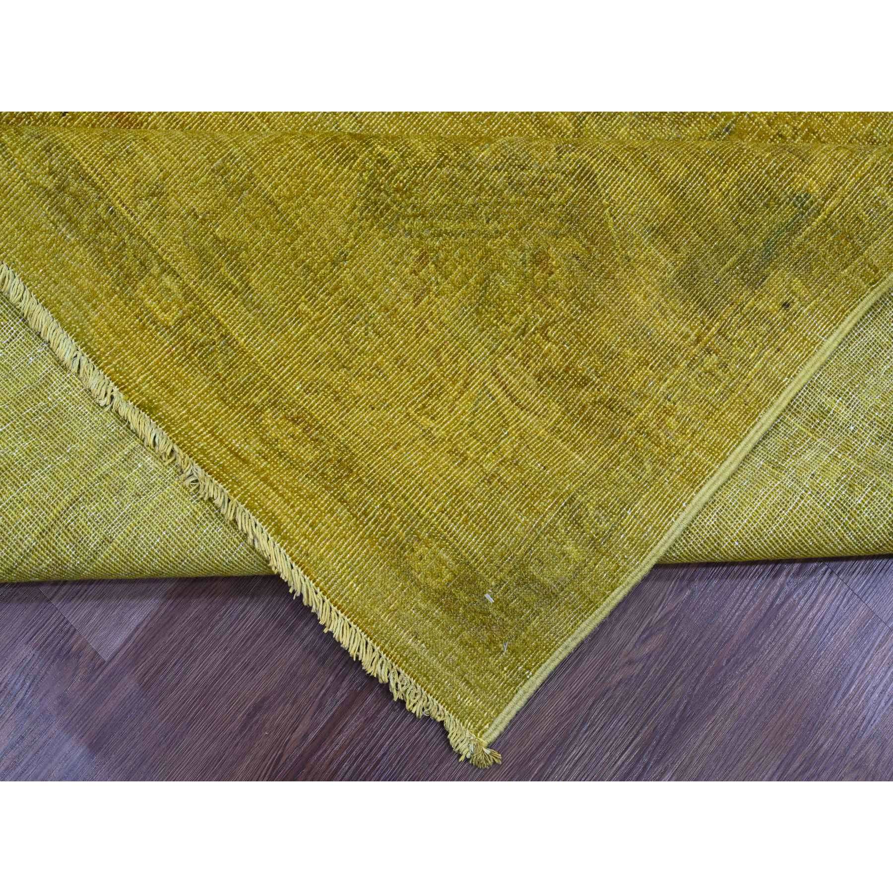 7'7"x9'7" Golden Yellow, Overdyed, Zero Pile, Peshawar with Tribal Design, Hand Knotted, 100% Wool, Distressed, Oriental Rug HR20369 - Image 6