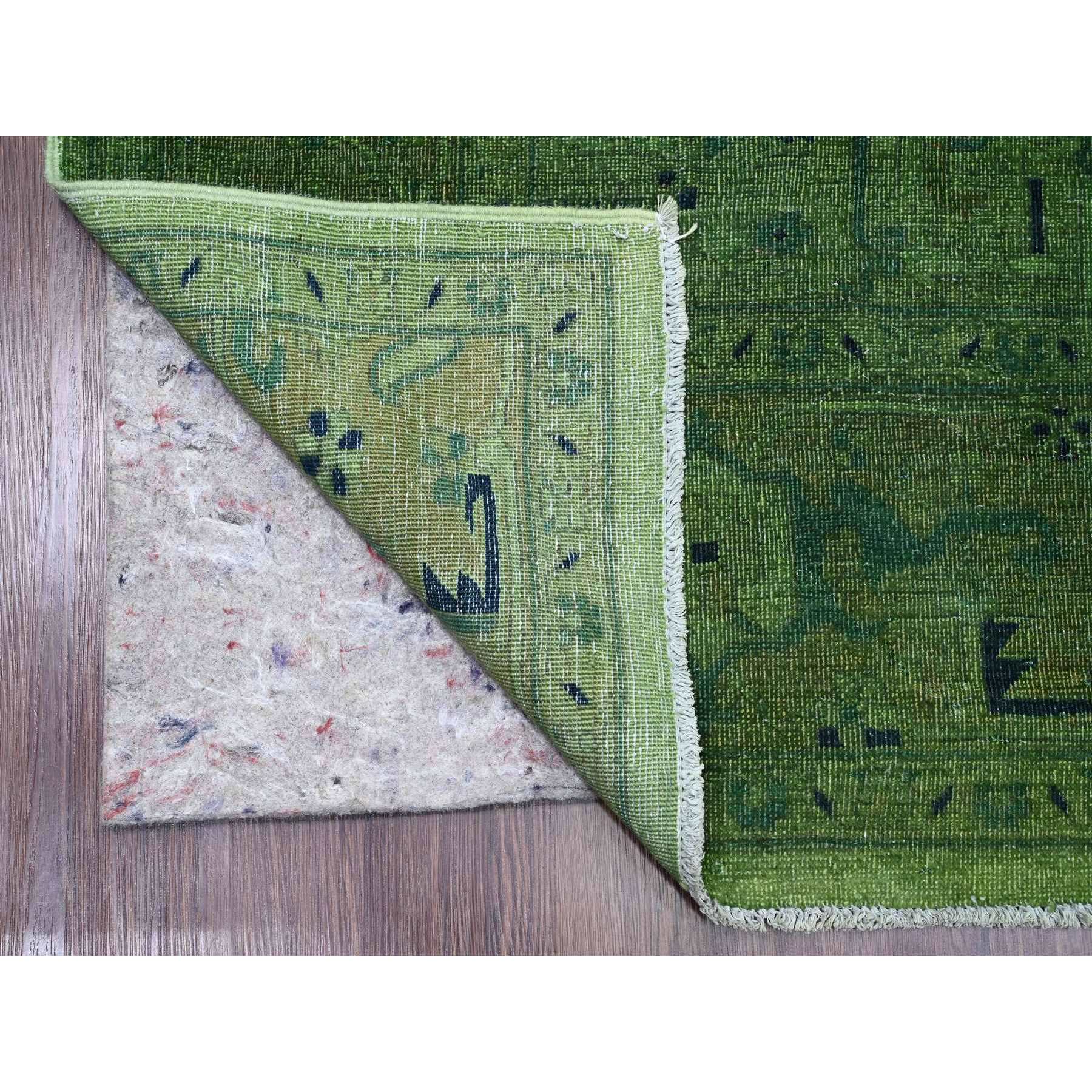 7'9"x9'8" Hunter Green, Overdyed Peshawar with Heriz Design, Hand Knotted, Distressed, Zero Pile, 100% Wool, Oriental Rug HR20371 - Image 4