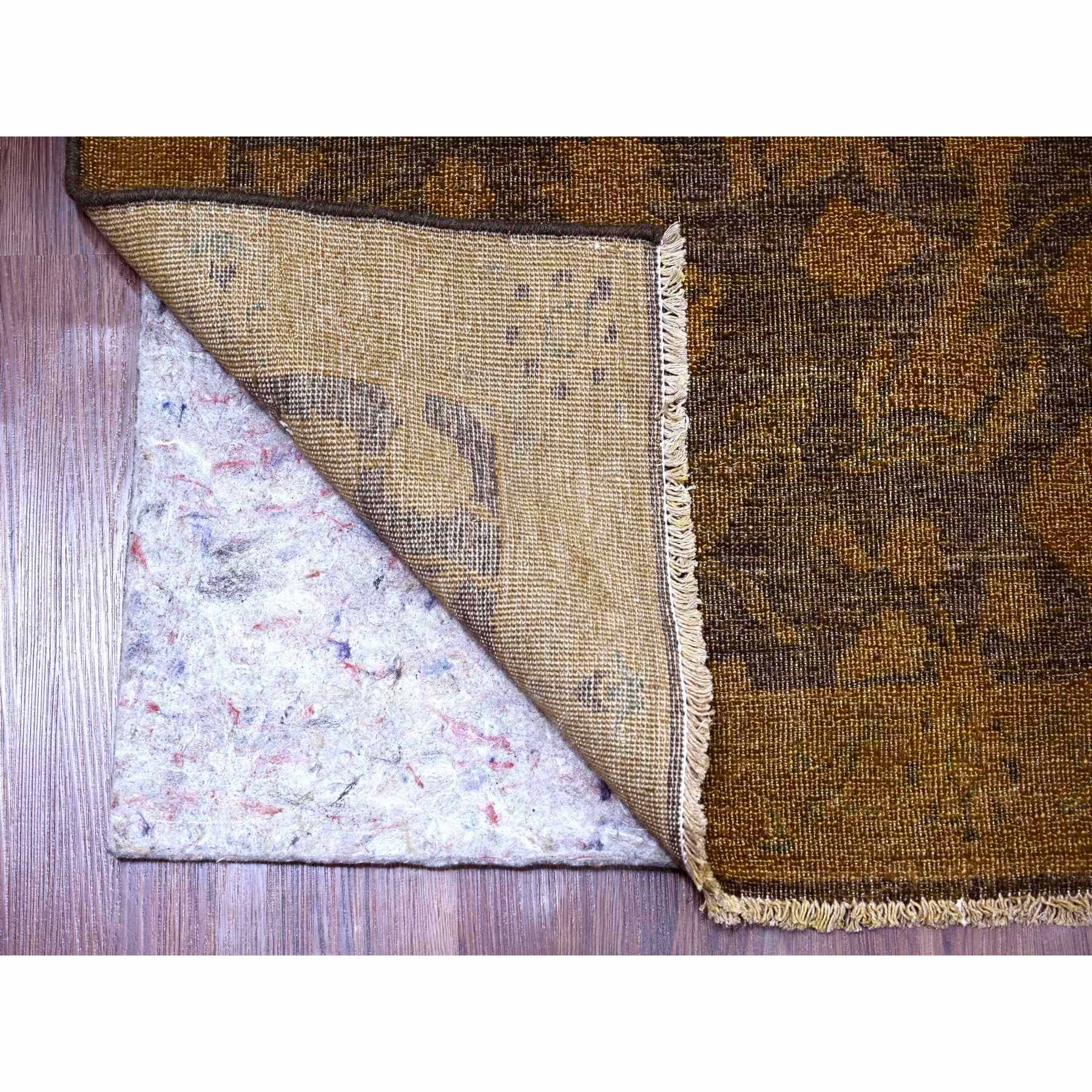 7'8"x10'1" Mocha Brown, Overdyed Persian Design with Hunting Scene, 100% Wool, Hand Knotted, Distressed, Zero Pile, Oriental Rug HR20372 - Image 4