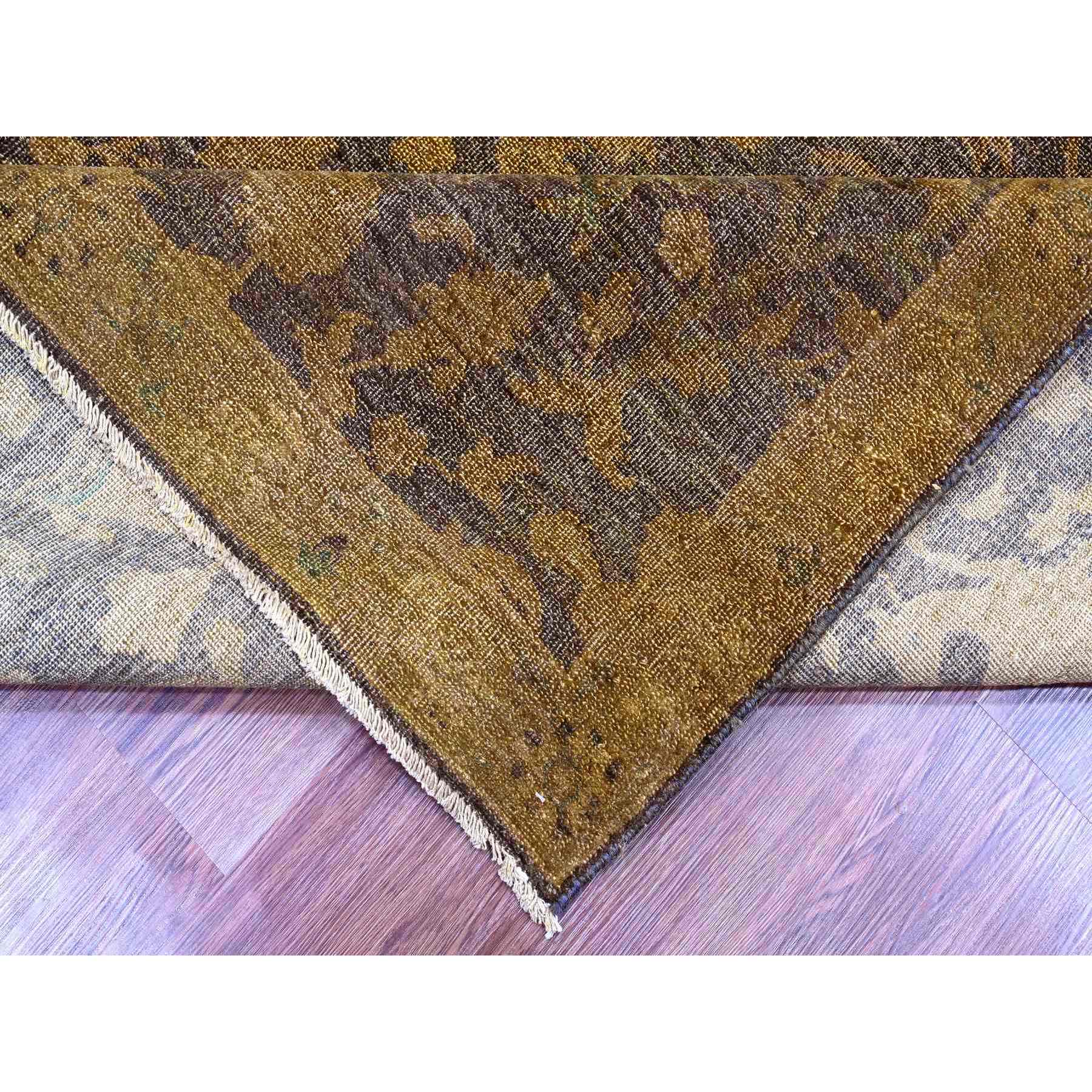 7'8"x10'1" Mocha Brown, Overdyed Persian Design with Hunting Scene, 100% Wool, Hand Knotted, Distressed, Zero Pile, Oriental Rug HR20372 - Image 6