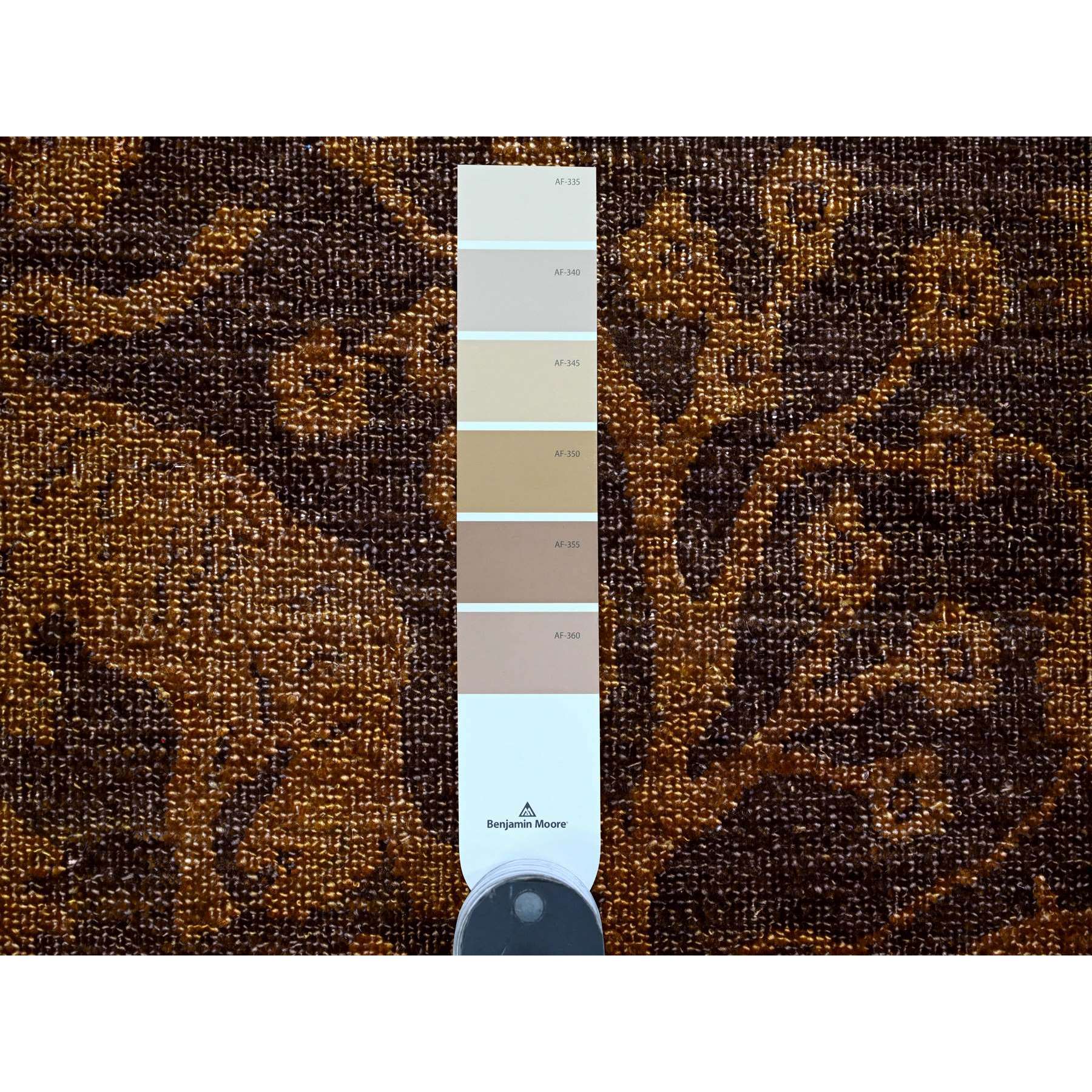 7'8"x10'1" Mocha Brown, Overdyed Persian Design with Hunting Scene, 100% Wool, Hand Knotted, Distressed, Zero Pile, Oriental Rug HR20372 - Image 7