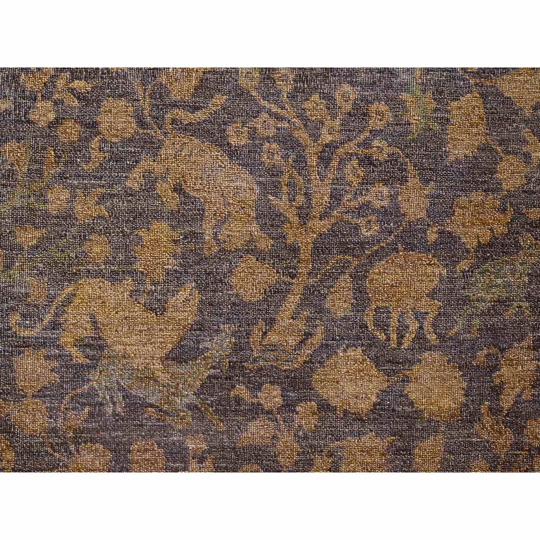 7'8"x10'1" Mocha Brown, Overdyed Persian Design with Hunting Scene, 100% Wool, Hand Knotted, Distressed, Zero Pile, Oriental Rug HR20372 - Image 8