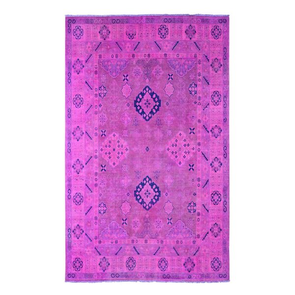 8'x9'7" Hot Pink, Overdyed Kazak with Geometric Design, Hand Knotted, 100% Wool, Oriental Rug HR20401