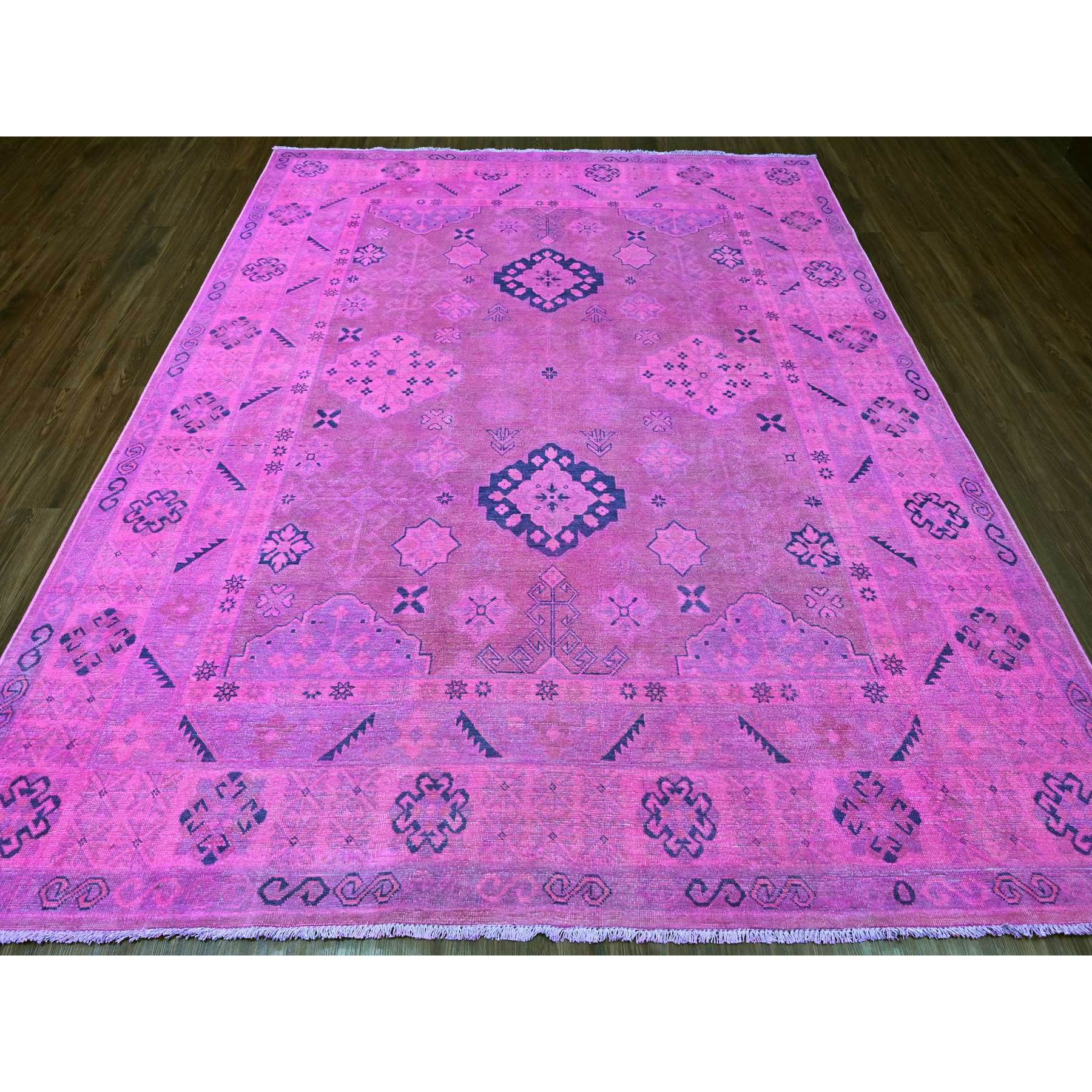 8'x9'7" Hot Pink, Overdyed Kazak with Geometric Design, Hand Knotted, 100% Wool, Oriental Rug HR20401 - Image 2