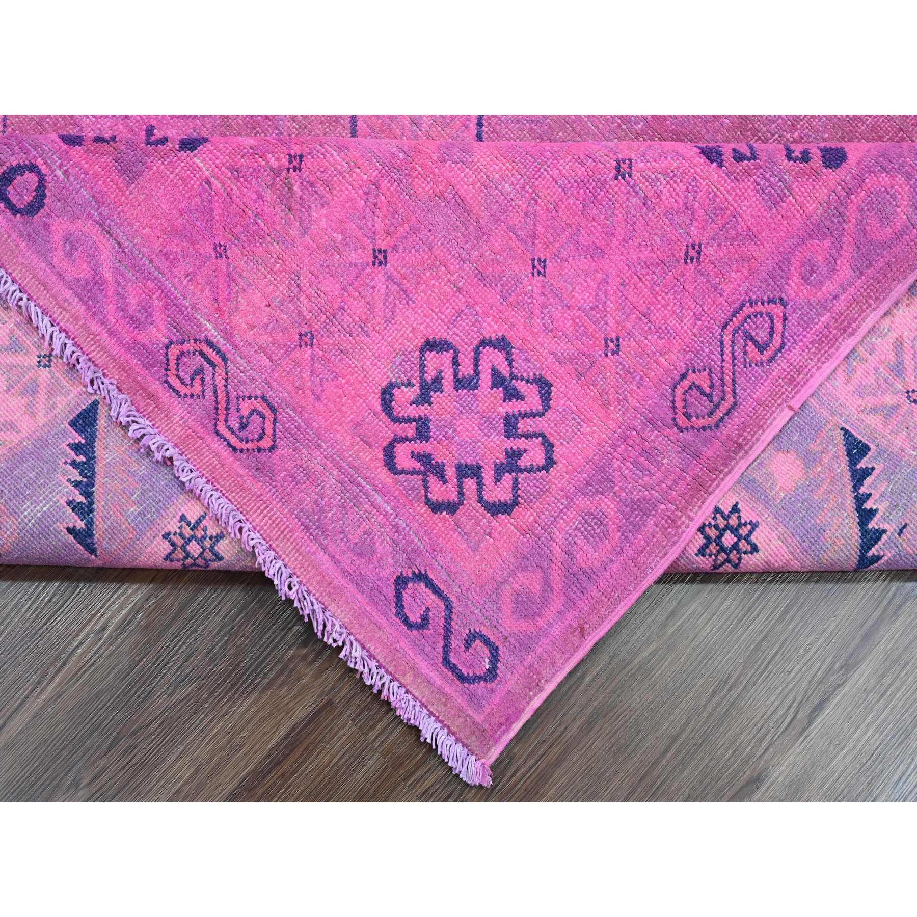 8'x9'7" Hot Pink, Overdyed Kazak with Geometric Design, Hand Knotted, 100% Wool, Oriental Rug HR20401 - Image 6