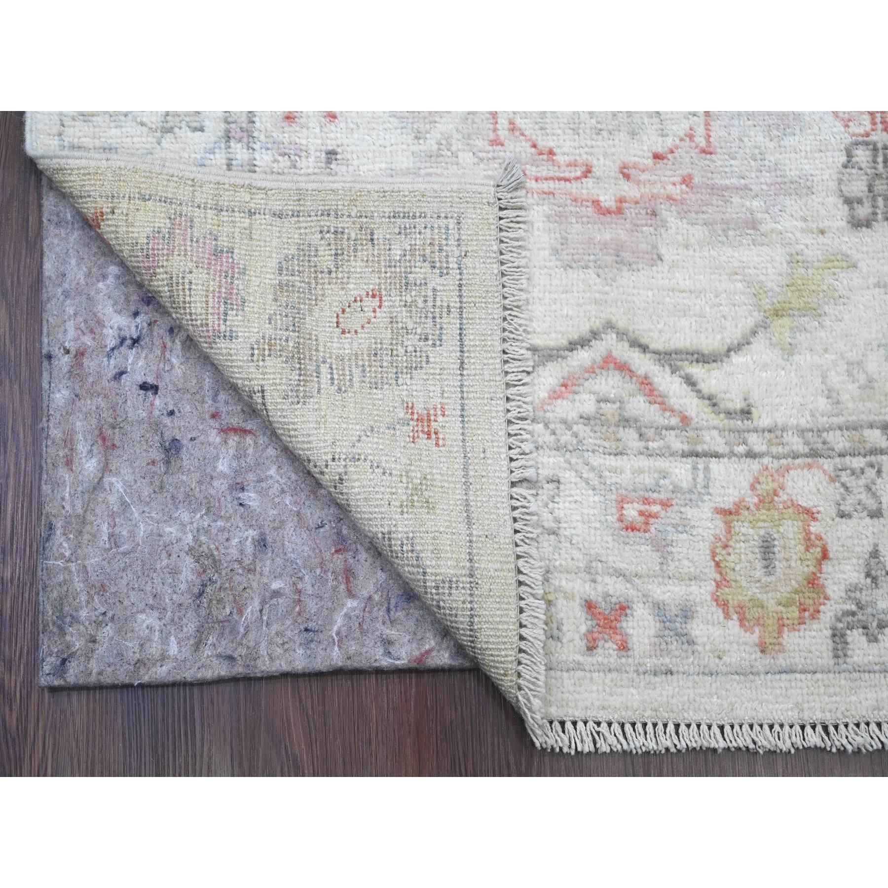 3'1"x22'4" Chiffon White, Afghan Angora Oushak with Muted Colors Leaf Design, Hand Knotted, Vegetable Dyes, 100% Wool, XL Runner, Oriental Rug HR20408 - Image 2