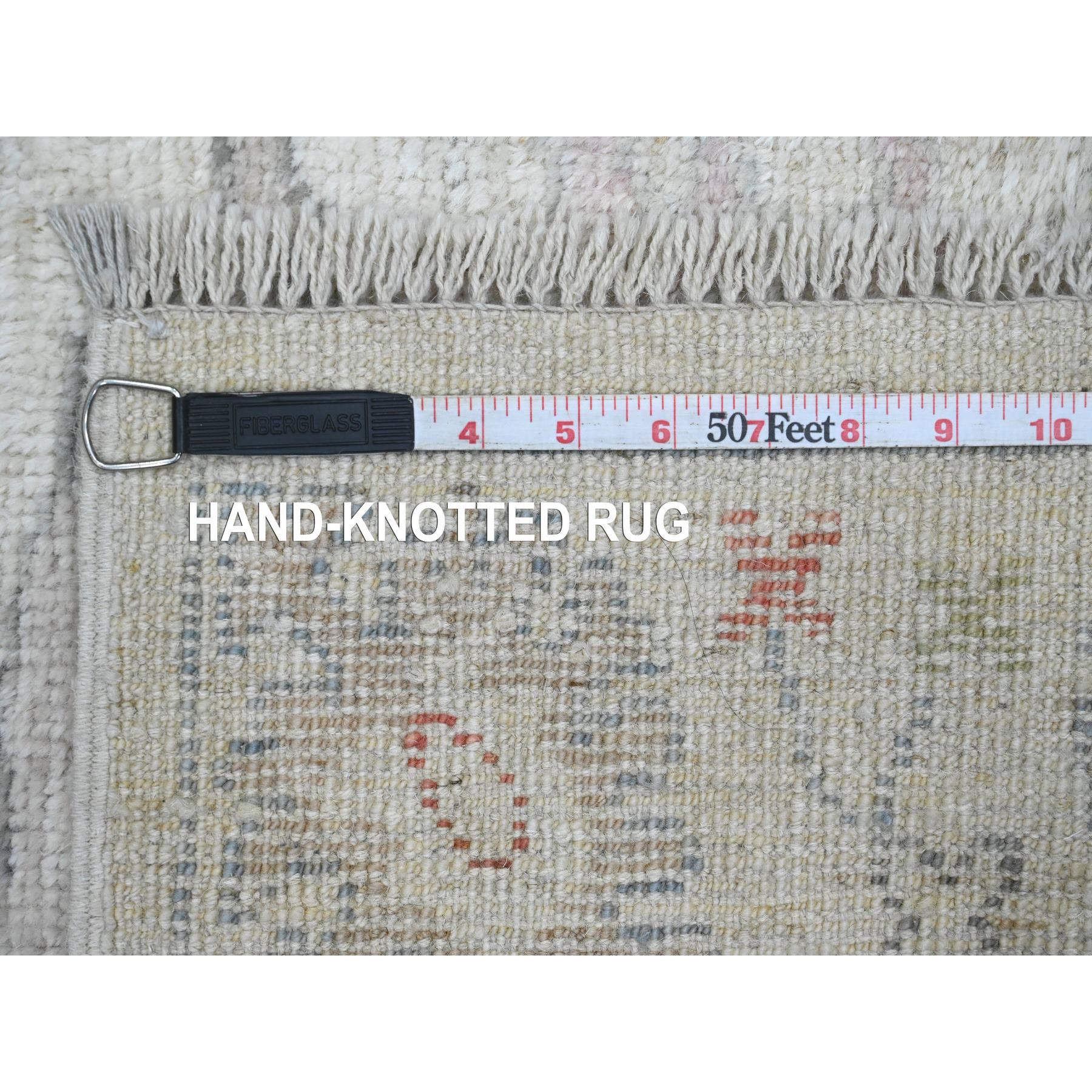3'1"x22'4" Chiffon White, Afghan Angora Oushak with Muted Colors Leaf Design, Hand Knotted, Vegetable Dyes, 100% Wool, XL Runner, Oriental Rug HR20408 - Image 6