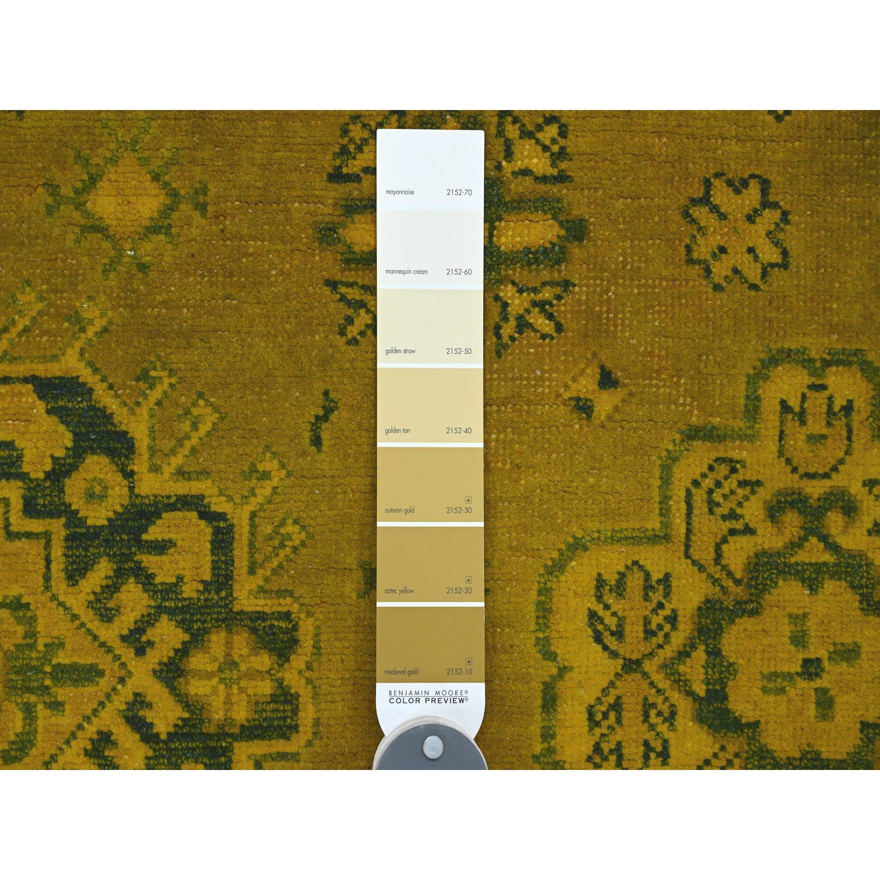 6'x8'6" Golden Brown, Overdyed Kazak with Tribal Medallions Design, Hand Knotted, 100% Wool, Oriental Rug HR20442 - Image 3
