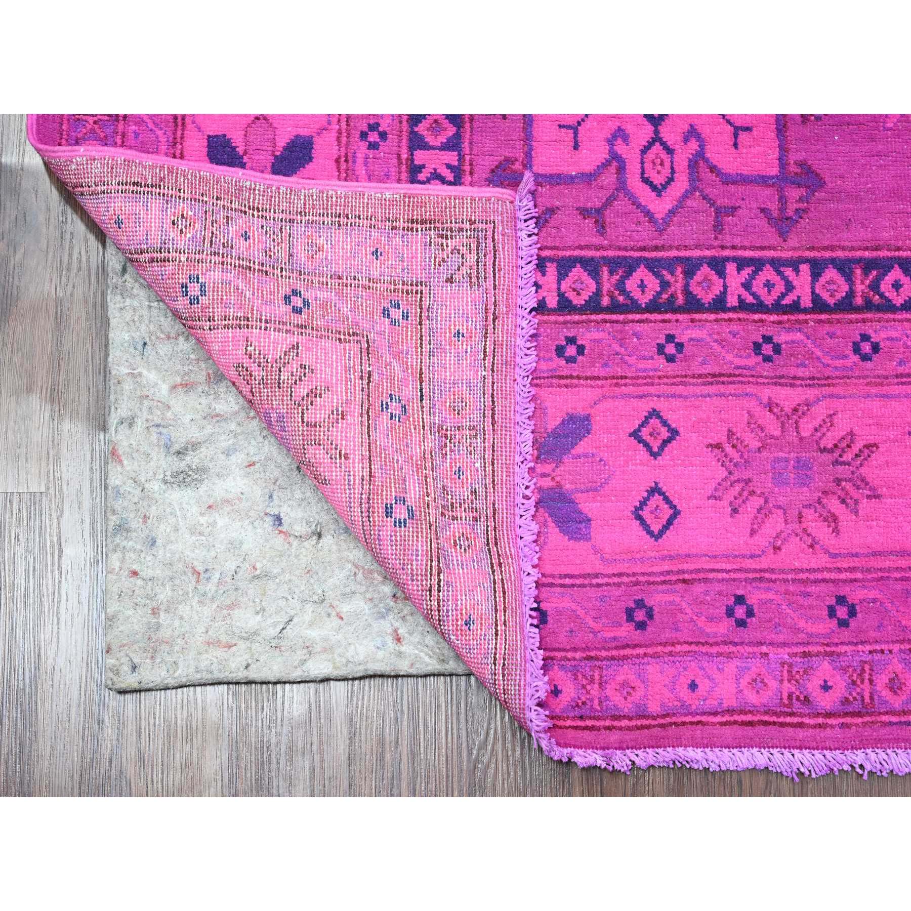 6'x8'6" Fuscia Pink, Overdyed Kazak with All Over Geometric Pattern, Hand Knotted, 100% Wool, Oriental Rug HR20444 - Image 2