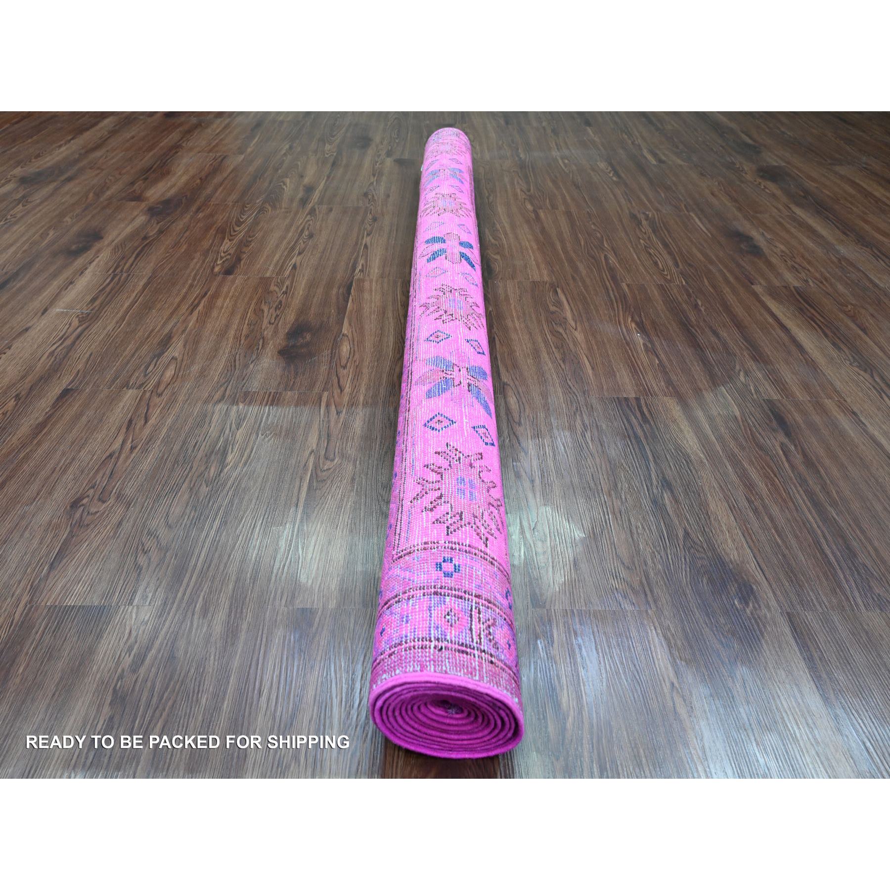 6'x8'6" Fuscia Pink, Overdyed Kazak with All Over Geometric Pattern, Hand Knotted, 100% Wool, Oriental Rug HR20444 - Image 4