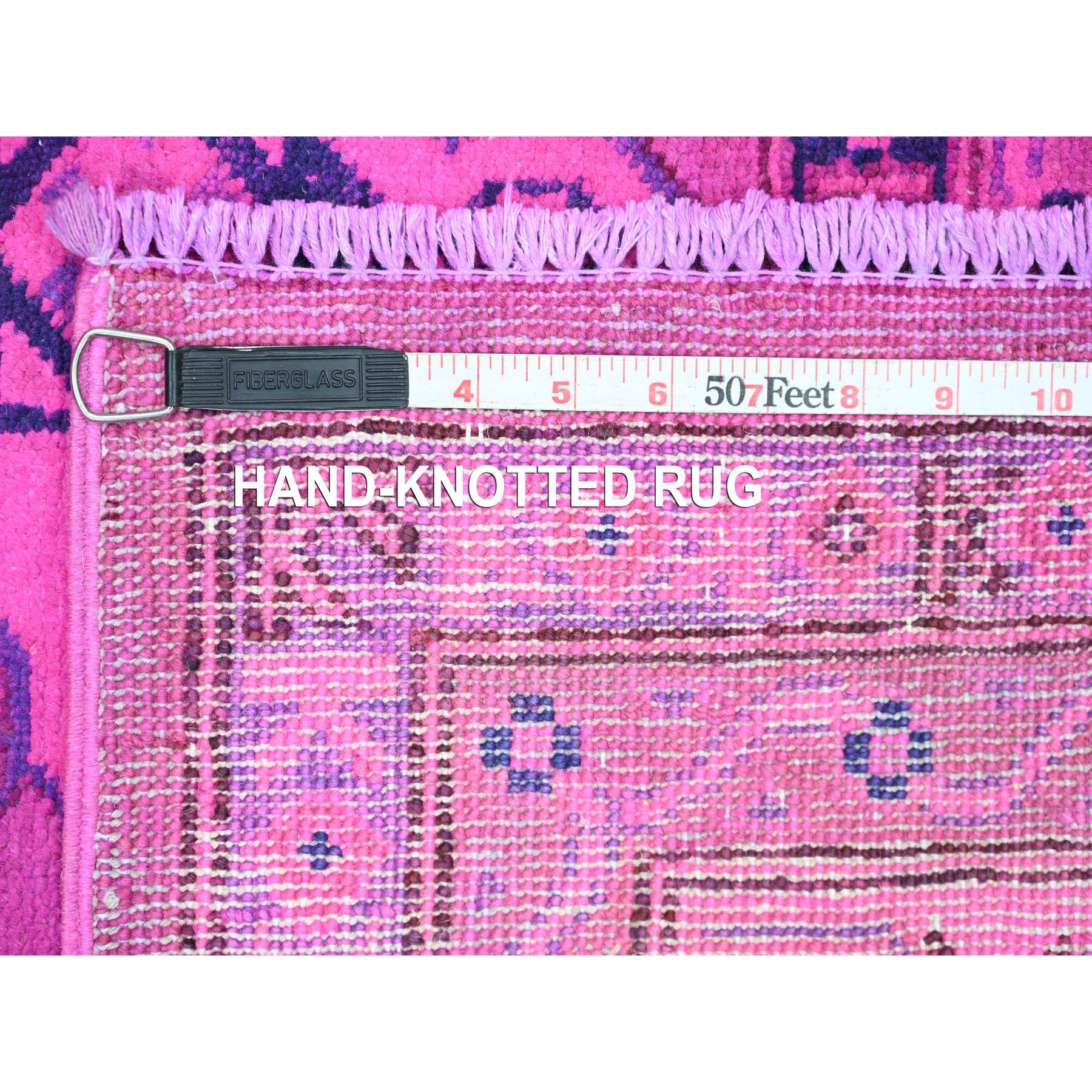 6'x8'6" Fuscia Pink, Overdyed Kazak with All Over Geometric Pattern, Hand Knotted, 100% Wool, Oriental Rug HR20444 - Image 6