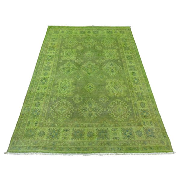 4'10"x6'9" Pear Green, Overdyed Kazak with Tribal Design, Pure Wool, Hand Knotted, Oriental Rug HR20446
