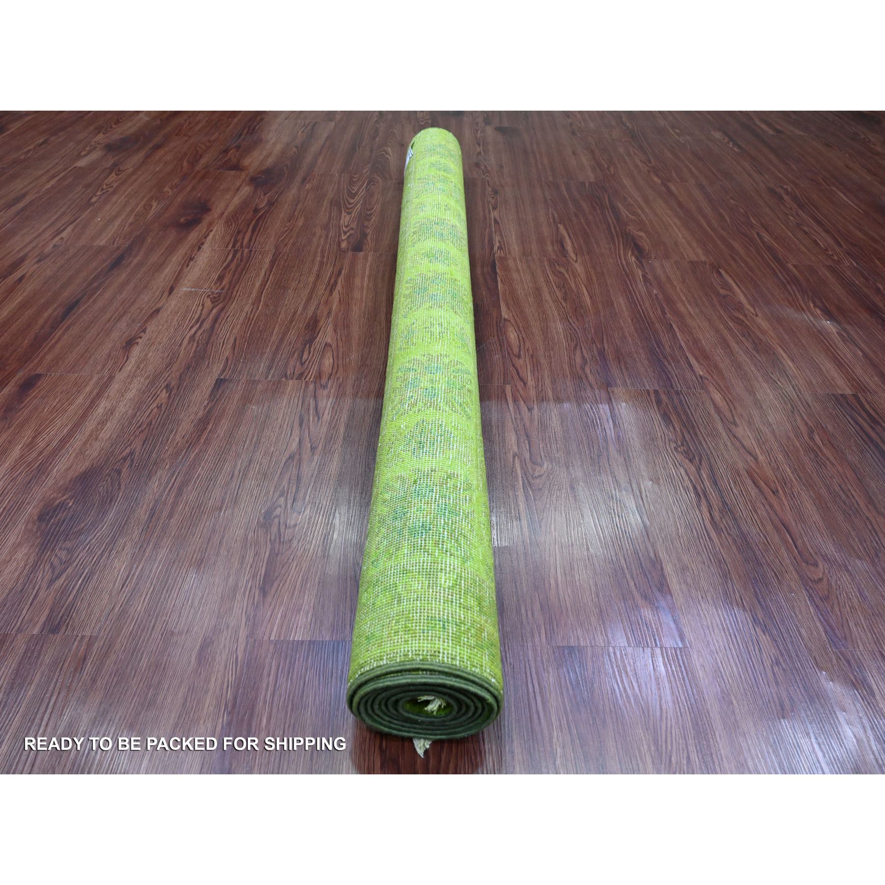 4'10"x6'9" Pear Green, Overdyed Kazak with Tribal Design, Pure Wool, Hand Knotted, Oriental Rug HR20446 - Image 4