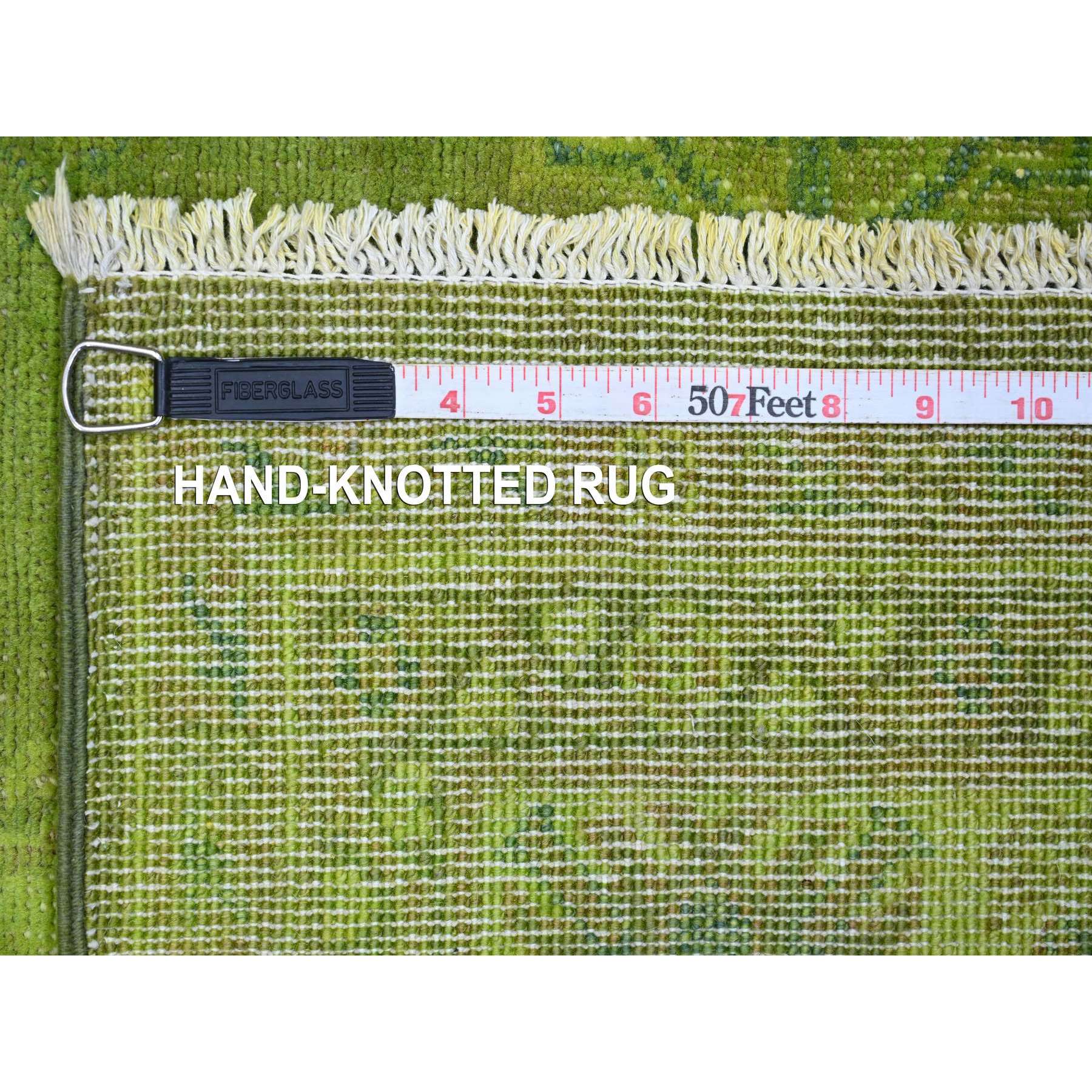 4'10"x6'9" Pear Green, Overdyed Kazak with Tribal Design, Pure Wool, Hand Knotted, Oriental Rug HR20446 - Image 6