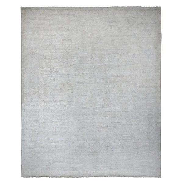 12'x14'8" Cascading White, Hand Knotted, Afghan Angora Oushak with All Over Leaf Pattern, Natural Dyes, 100% Wool, Oversized, Oriental Rug HR20461