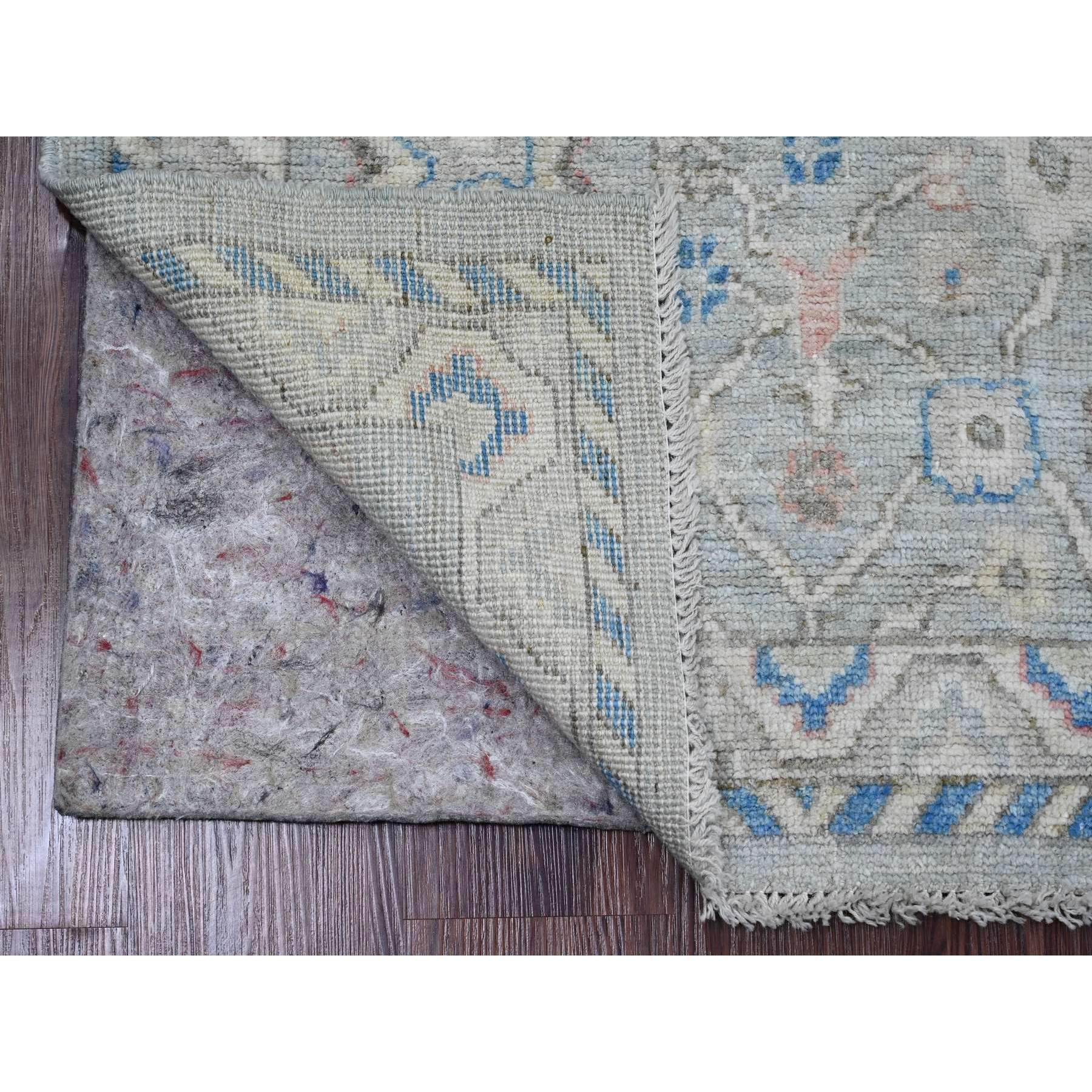 2'10"x9'7" Misty Gray, Afghan Angora Oushak with All Over Leaf Design, Hand Knotted, Natural Dyes, 100% Wool, Runner, Oriental Rug HR20477 - Image 2