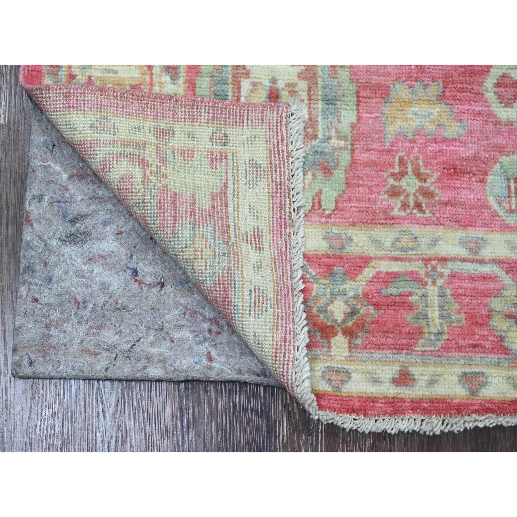 4'1"x6' Punch Pink, Afghan Angora Oushak with All Over Leaf Design, Hand Knotted, Vegetable Dyes, 100% Wool, Oriental Rug HR20488 - Image 2