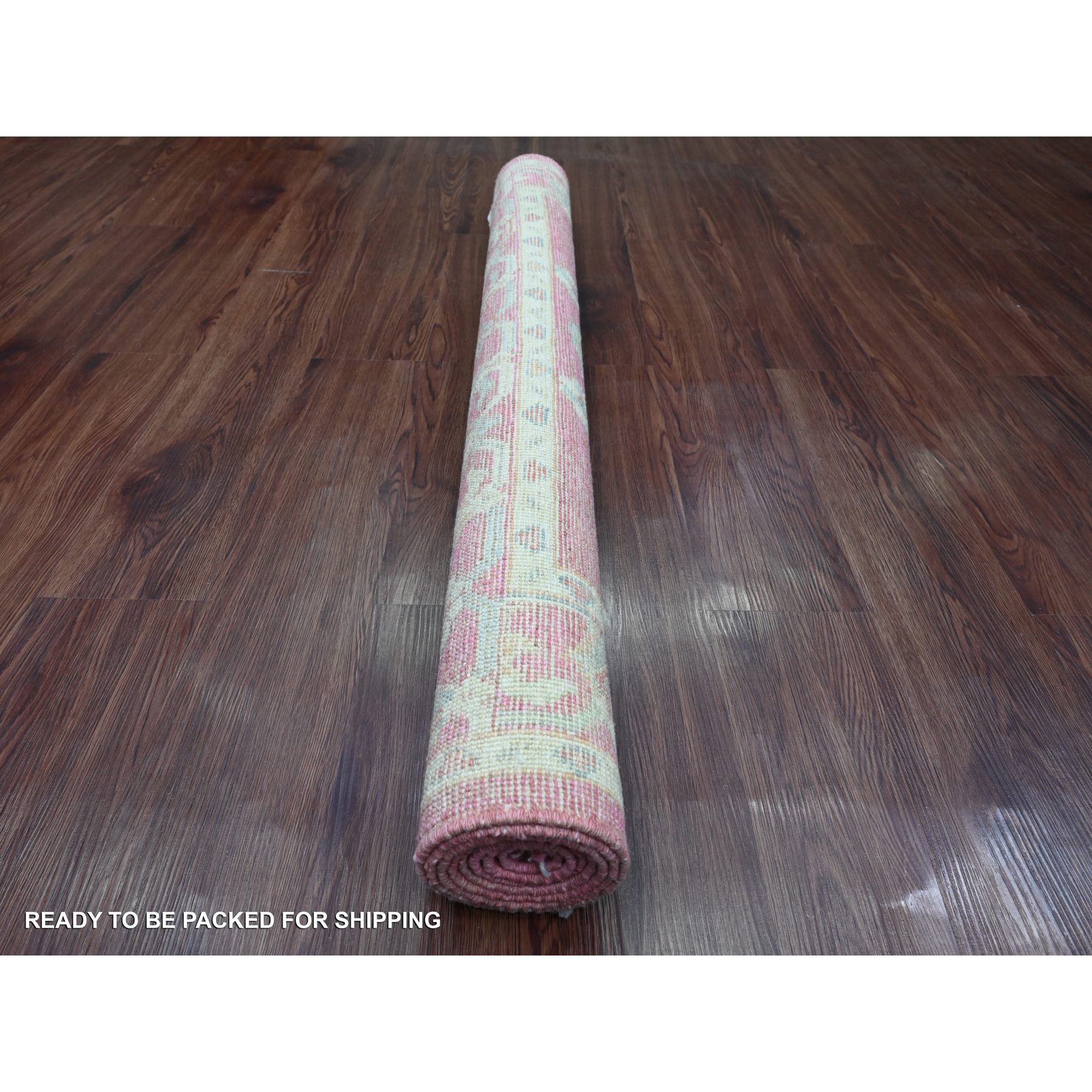 4'1"x6' Punch Pink, Afghan Angora Oushak with All Over Leaf Design, Hand Knotted, Vegetable Dyes, 100% Wool, Oriental Rug HR20488 - Image 4