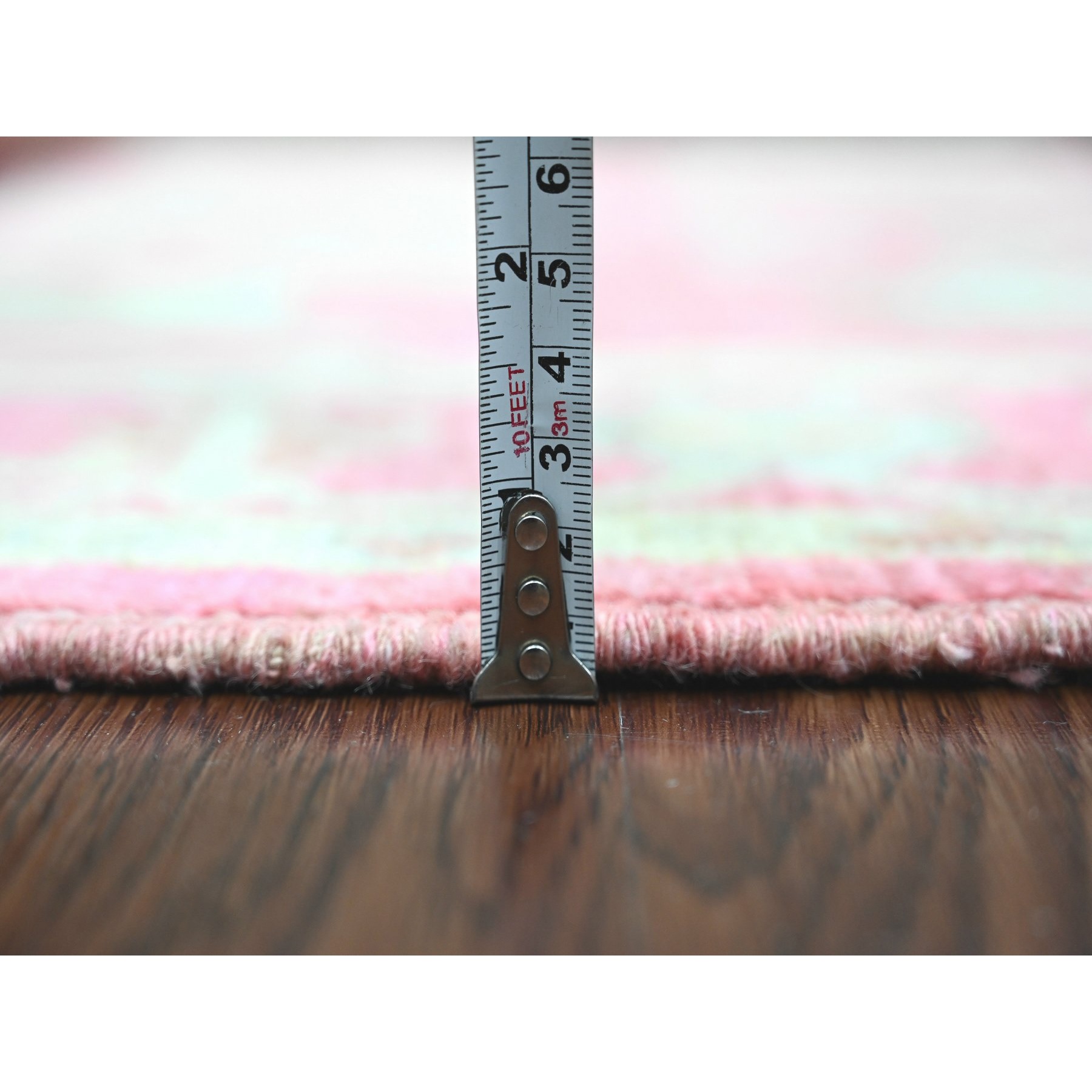 4'1"x6' Punch Pink, Afghan Angora Oushak with All Over Leaf Design, Hand Knotted, Vegetable Dyes, 100% Wool, Oriental Rug HR20488 - Image 5