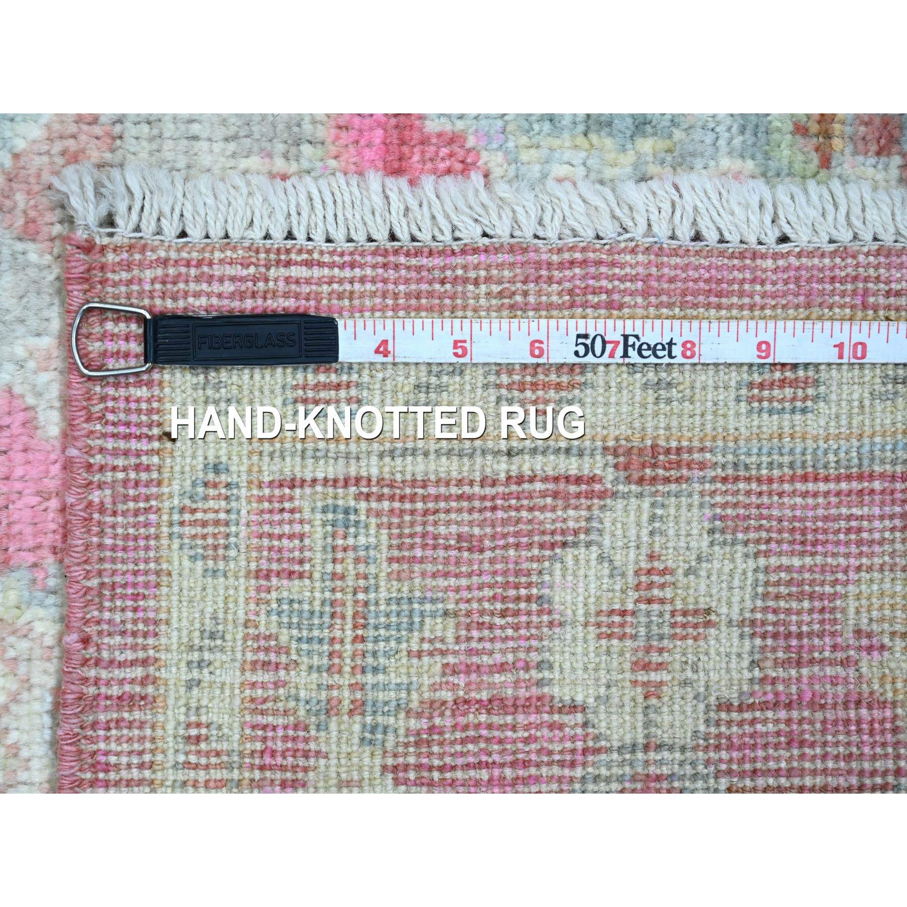 4'1"x6' Punch Pink, Afghan Angora Oushak with All Over Leaf Design, Hand Knotted, Vegetable Dyes, 100% Wool, Oriental Rug HR20488 - Image 6