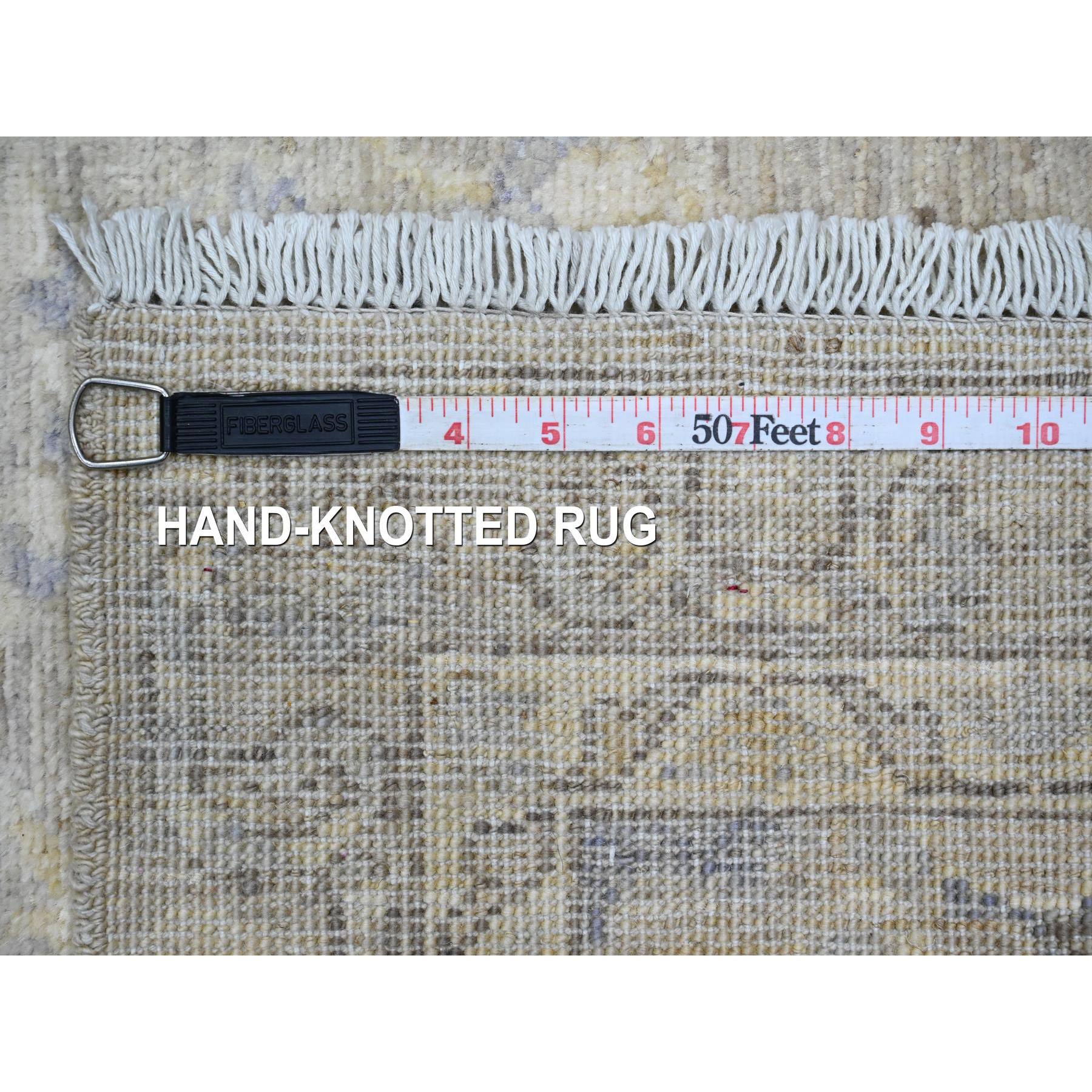 2'8"x16'1" Misty Gray, Stone Washed Peshawar with All Over Leaf Design, Hand Knotted, Vegetable Dyes, 100% Wool, XL Runner, Oriental Rug HR20507 - Image 6