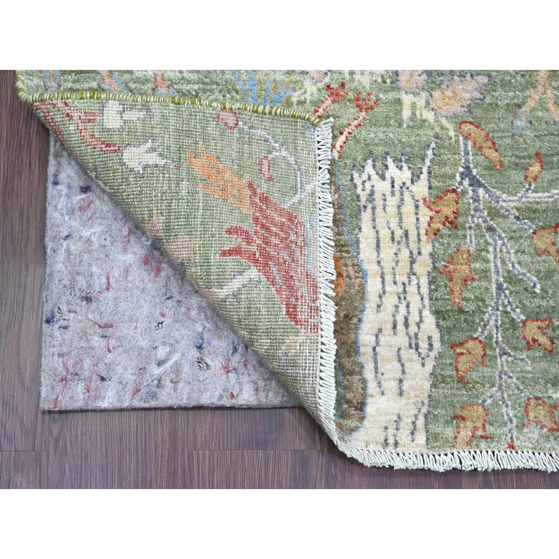 2'6"x21'9" Sage Green, Soft Wool, Afghan Peshawar with Birds of Paradise Design, Hand Knotted, Vegetable Dyes, XL Runner, Oriental Rug HR20614 - Image 2