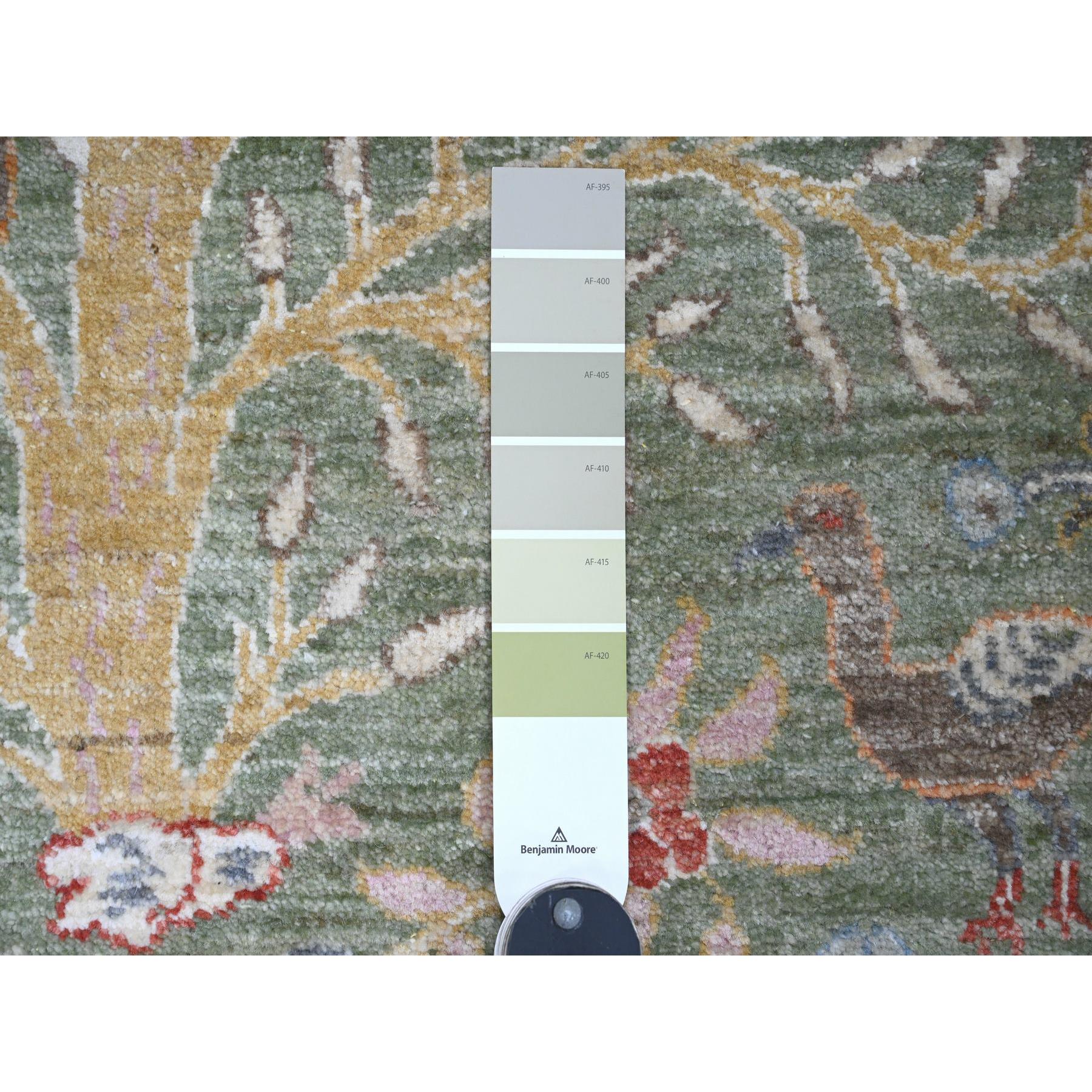 2'6"x21'9" Sage Green, Soft Wool, Afghan Peshawar with Birds of Paradise Design, Hand Knotted, Vegetable Dyes, XL Runner, Oriental Rug HR20614 - Image 3