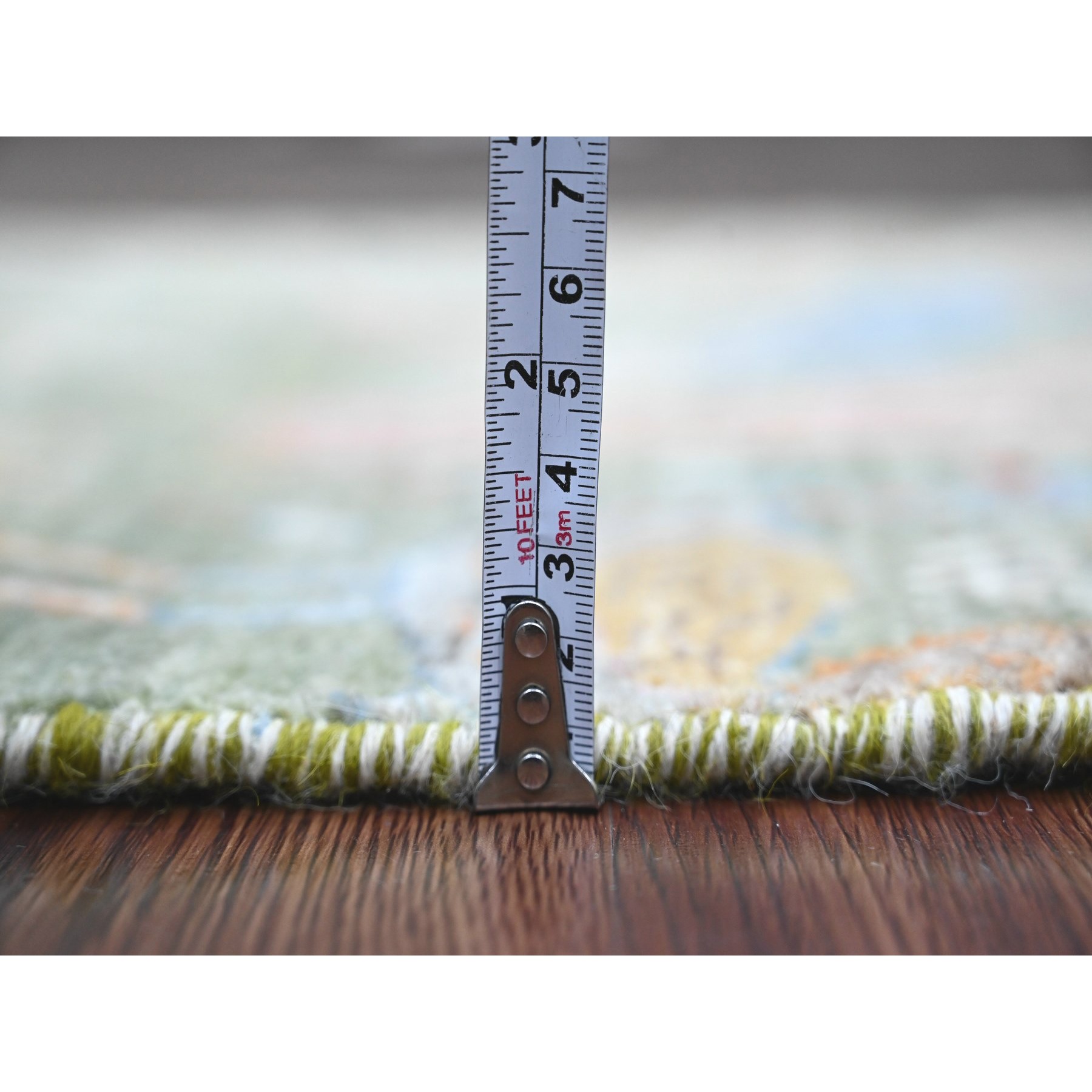 2'6"x21'9" Sage Green, Soft Wool, Afghan Peshawar with Birds of Paradise Design, Hand Knotted, Vegetable Dyes, XL Runner, Oriental Rug HR20614 - Image 5