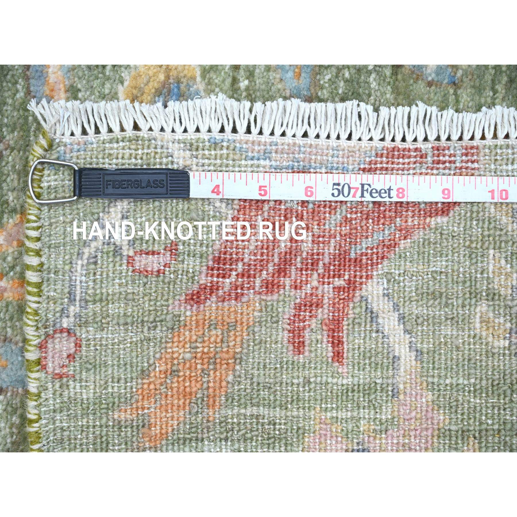 2'6"x21'9" Sage Green, Soft Wool, Afghan Peshawar with Birds of Paradise Design, Hand Knotted, Vegetable Dyes, XL Runner, Oriental Rug HR20614 - Image 6