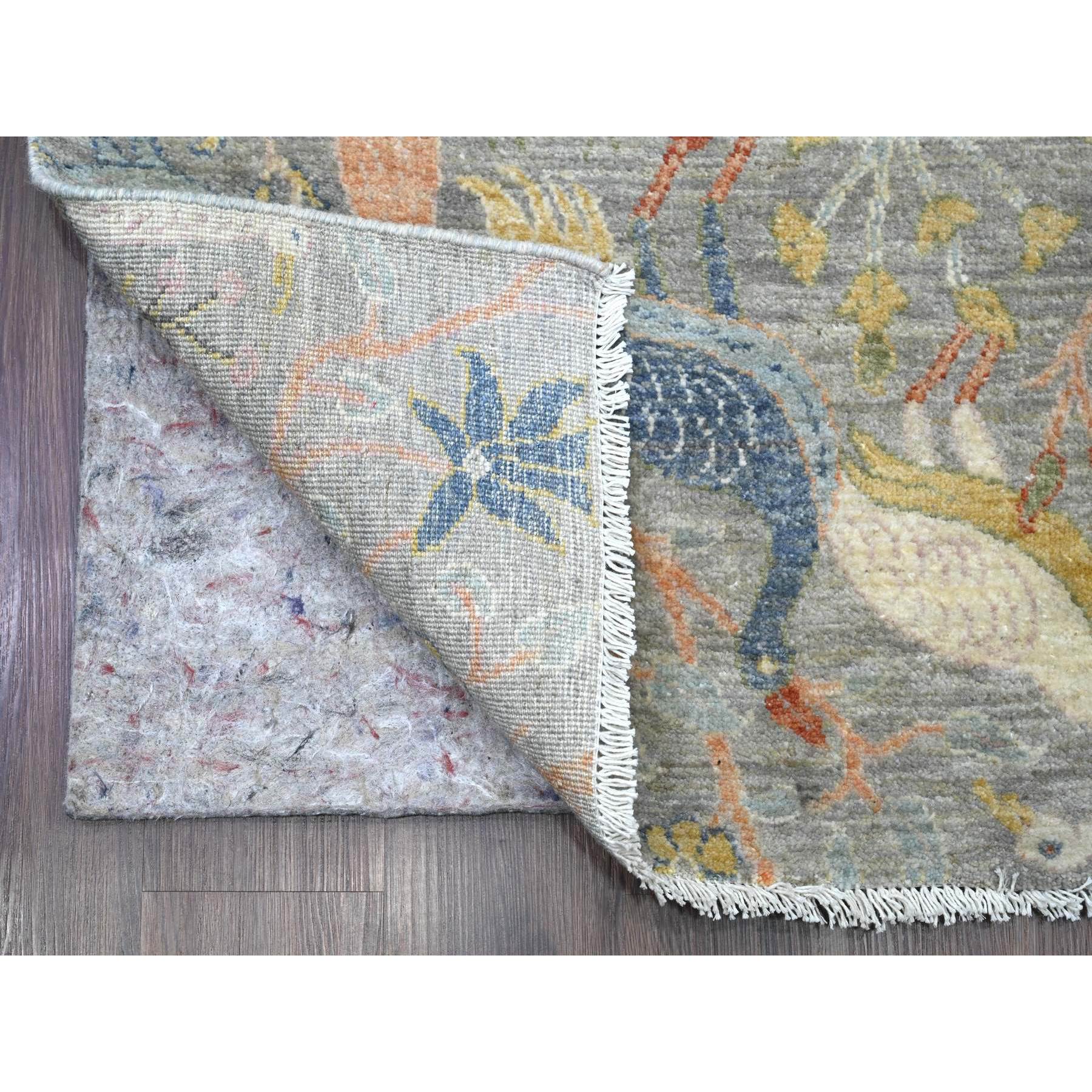 2'6"x20'2" Misty Gray, Afghan Peshawar with Birds of Paradise Design, Hand Knotted, Soft Wool, Vegetable Dyes, XL Runner, Oriental Rug HR20615 - Image 2