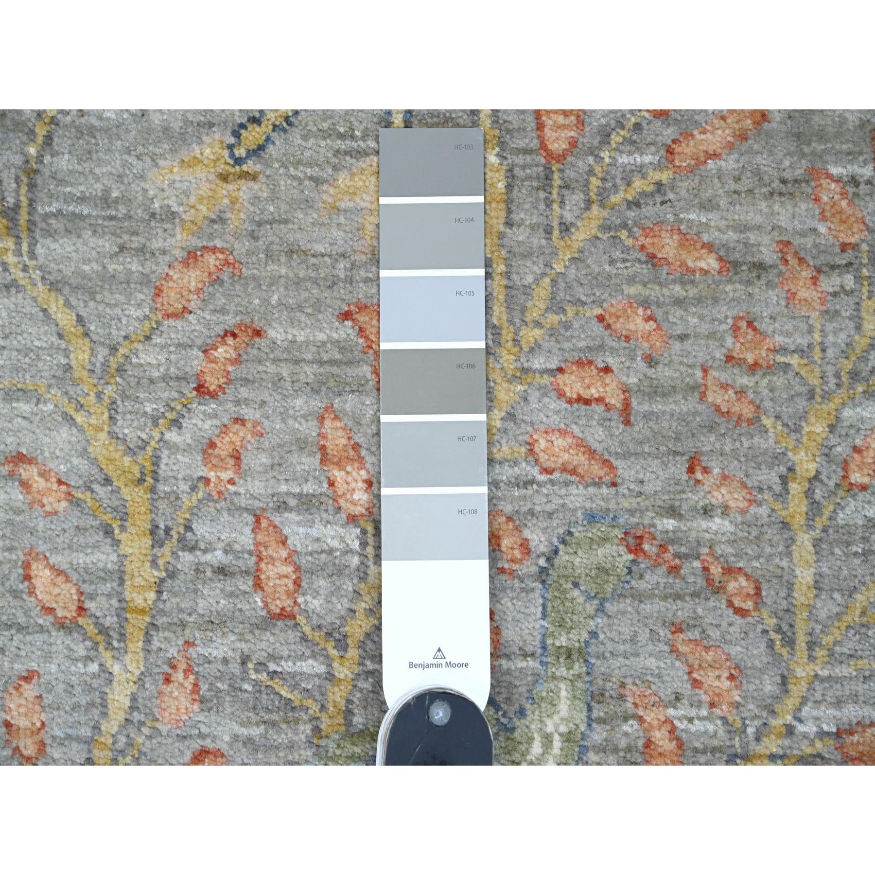 2'6"x20'2" Misty Gray, Afghan Peshawar with Birds of Paradise Design, Hand Knotted, Soft Wool, Vegetable Dyes, XL Runner, Oriental Rug HR20615 - Image 3