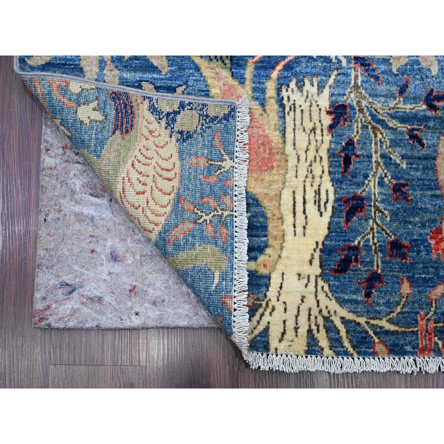3'1"x21'2" Bayern Blue, Afghan Peshawar with Birds of Paradise Design, Hand Knotted, Soft Wool, Vegetable Dyes, XL Runner, Oriental Rug HR20642 - Image 2