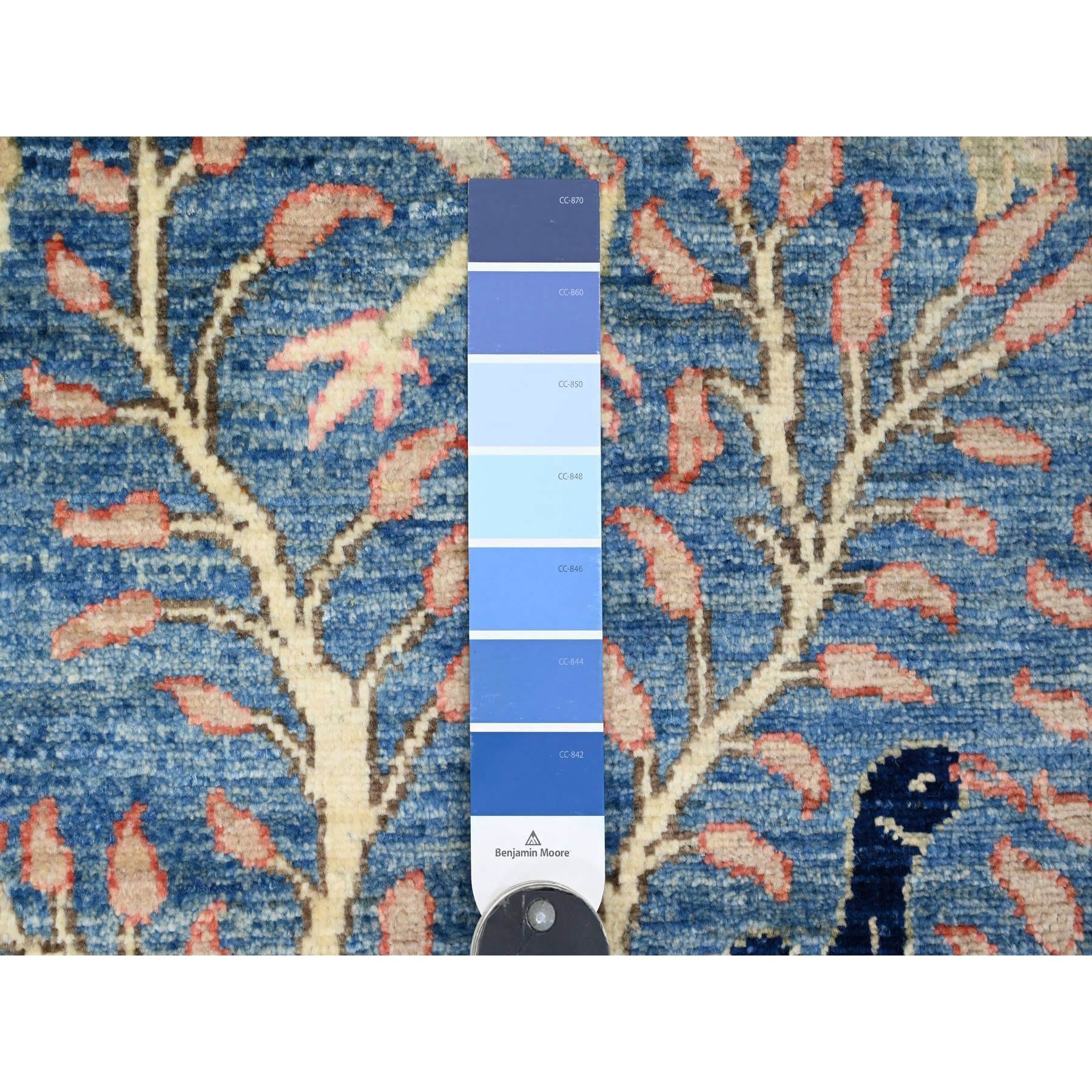 3'1"x21'2" Bayern Blue, Afghan Peshawar with Birds of Paradise Design, Hand Knotted, Soft Wool, Vegetable Dyes, XL Runner, Oriental Rug HR20642 - Image 3