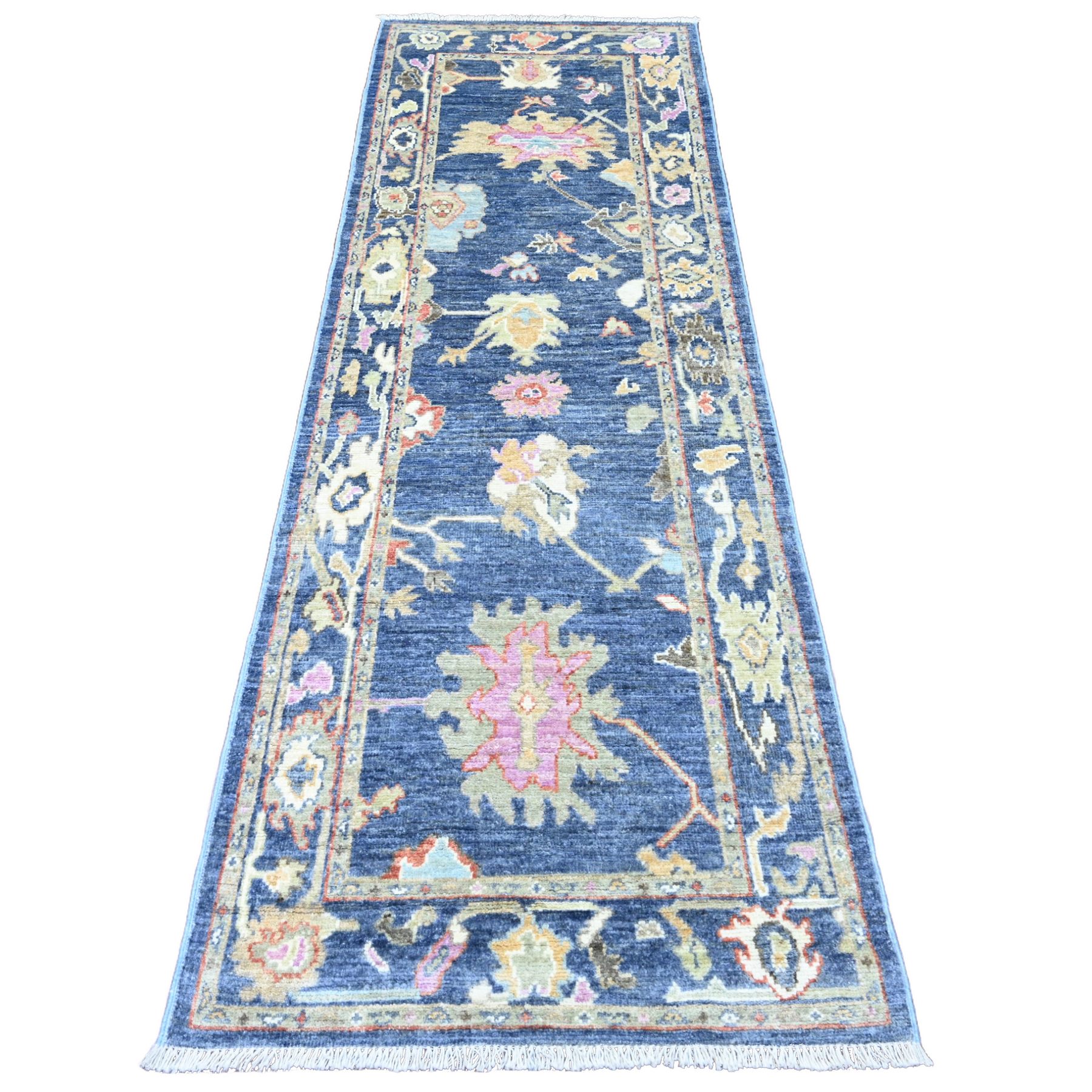 2'9"x8'6" Bayern Blue, Afghan Angora Oushak with Floral Pattern, Veggie Dyes, Hand Knotted, 100% Wool, Runner, Oriental Rug HR20662